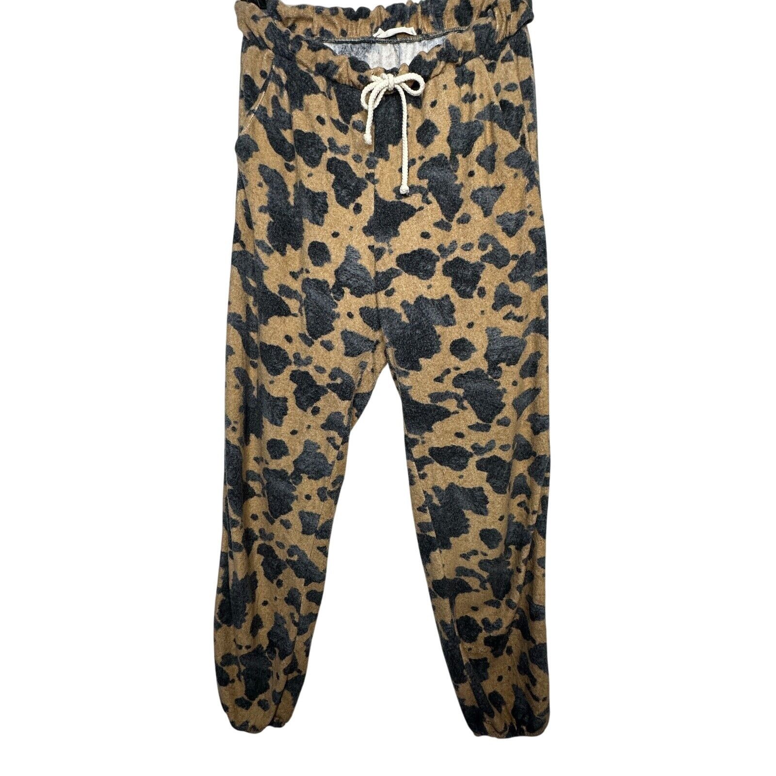 Other Entro Tan Black Cheetah Drawstring Jogger Pants Pockets L Size 34" / US 12 / IT 48 - 1 Thumbnail