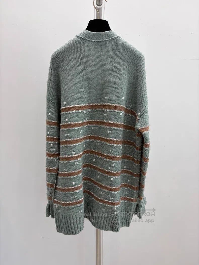 Chanel Chanel Mint green khaki striped lotus leaf sleeve knitted Size XS / US 0-2 / IT 36-38 - 2 Thumbnail
