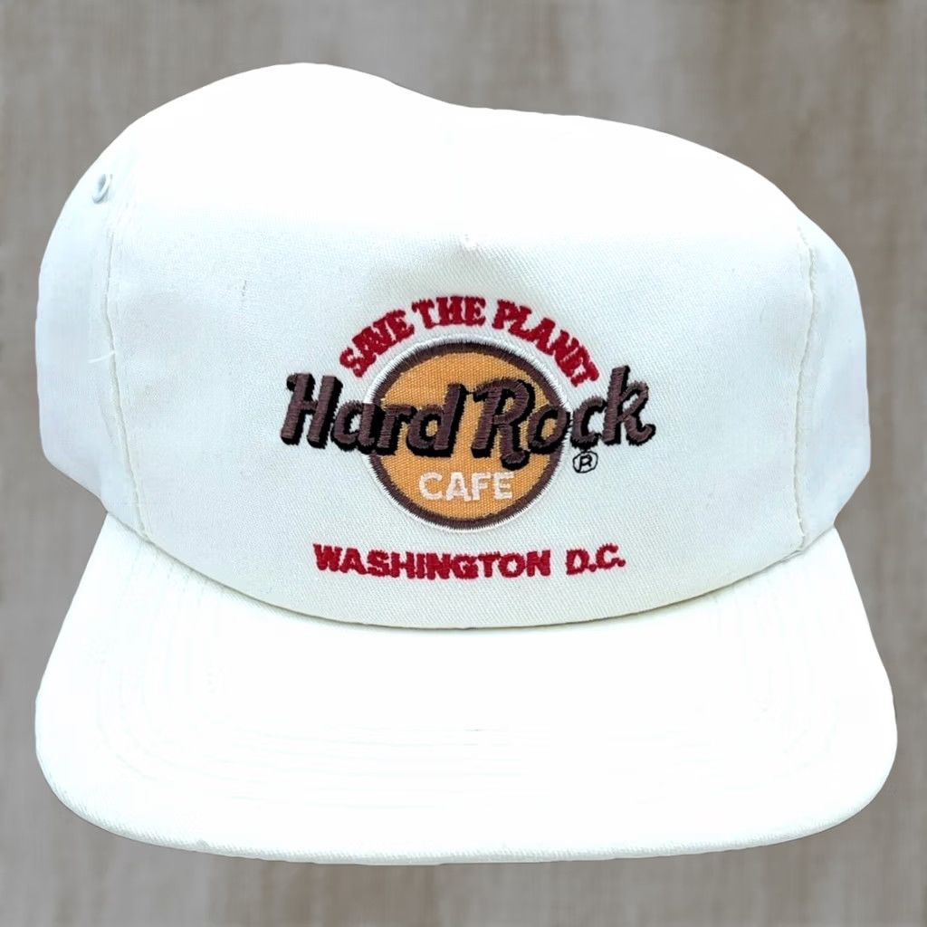 Hard Rock Cafe VINTAGE Hard Rock Cafe Hat Cap White Washington DC 90s USA Leather Strap Back Men Size ONE SIZE - 1 Thumbnail