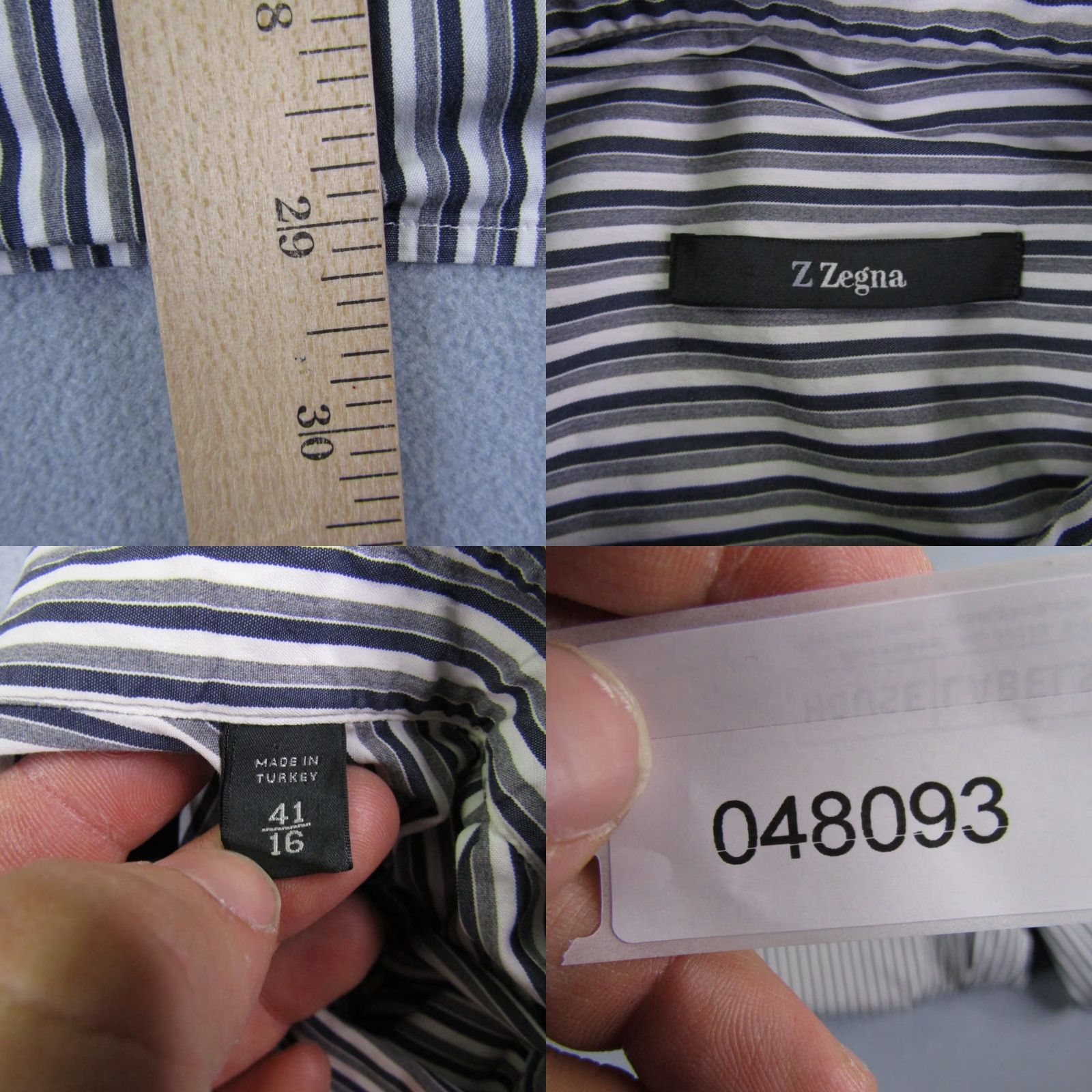 Ermenegildo Zegna VINTAGE Ermenegildo Zegna Shirt Mens Larg eGray White Stripes Button Up Performance Flex 16 Drop 8 Size US L / EU 52-54 / 3 - 8 Thumbnail