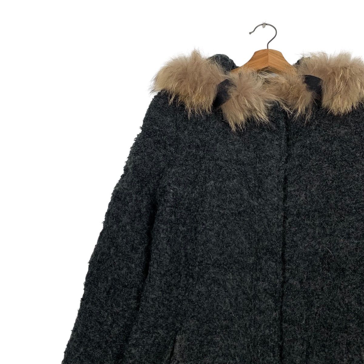 Japanese Brand GALCONINA Racoon Fur Hoodie Wool Jacket #2291-C102 Size S / US 4 / IT 40 - 6 Thumbnail