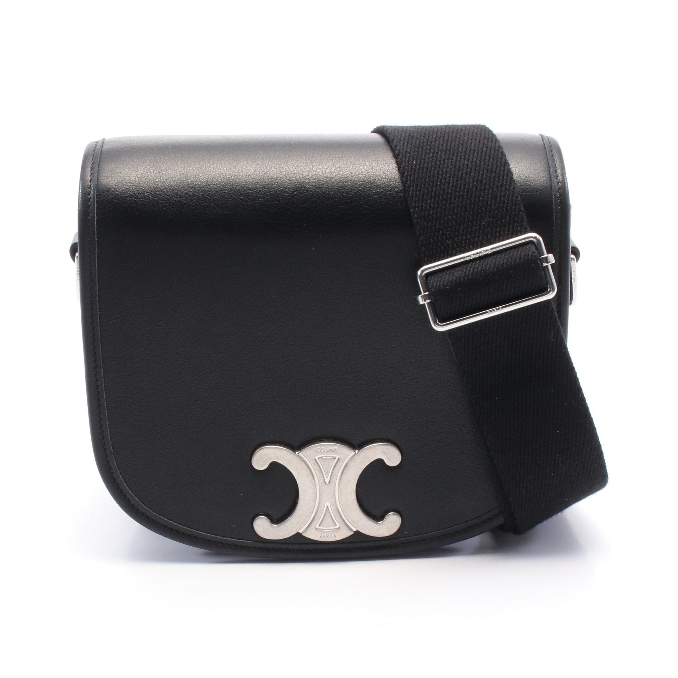 Celine Celine Triomphe Shoulder Bag Leather Black Size ONE SIZE - 1 Thumbnail