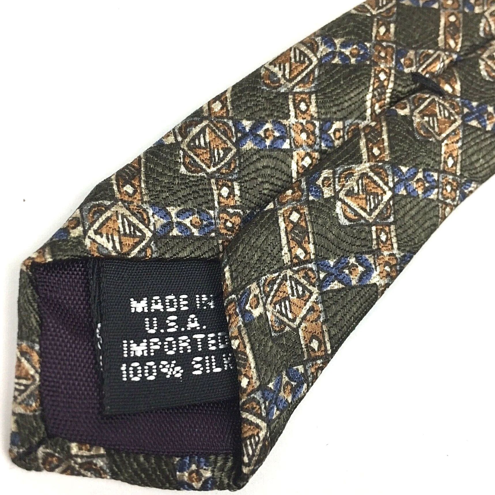 Geoffrey Beene Geoffrey Beene Green Silk Neck Tie Men Tie Short 4" Width Geometric Pattern 55" Length Green Silk Tie Size ONE SIZE - 6 Thumbnail