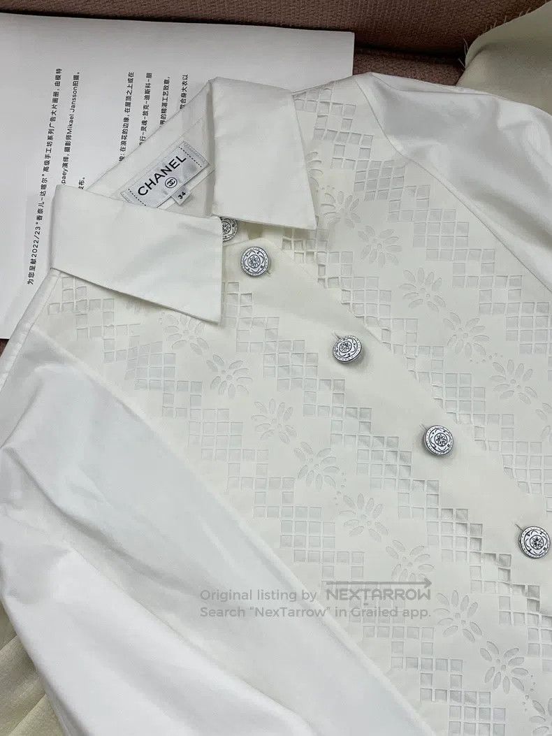 Chanel Chanel White stitching hollow lapel shirt long sleeves Size XXS / US 00 / IT 34 - 2 Thumbnail