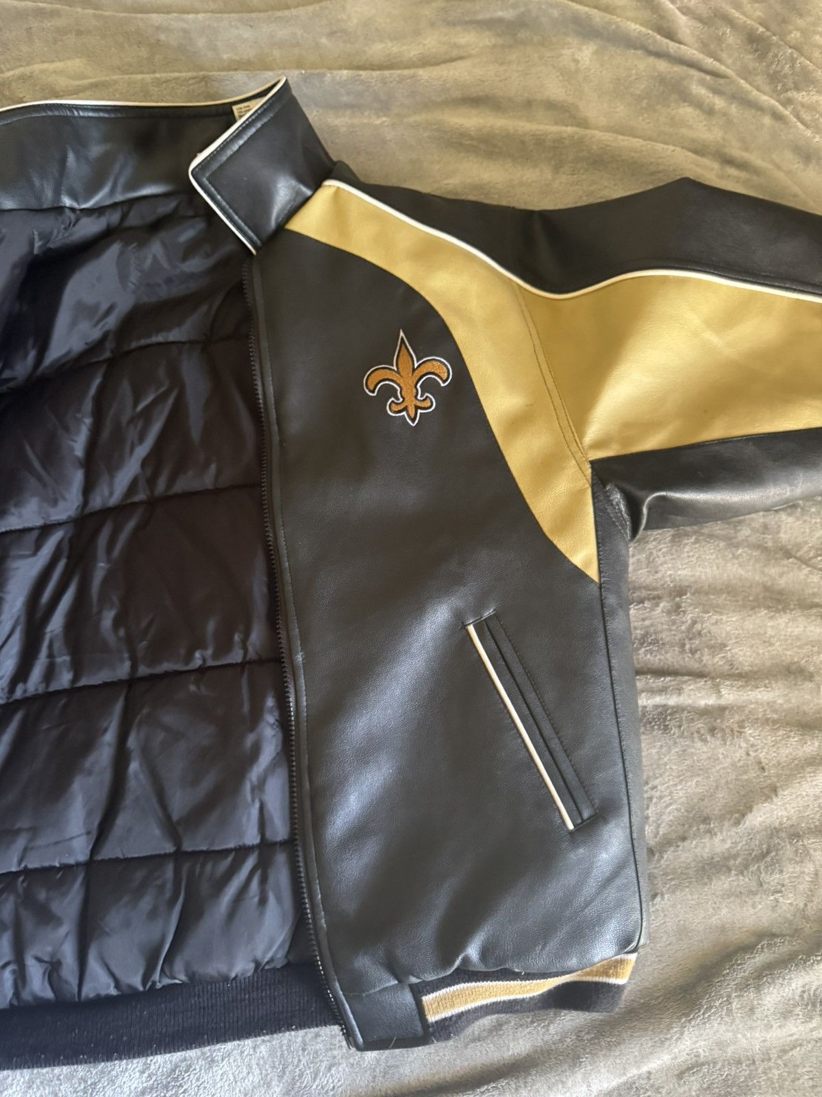NFL × Vintage VINTAGE NFL NEW ORLEANS SAINTS BLACK LEATHER JACKET Size US XL / EU 56 / 4 - 6 Thumbnail
