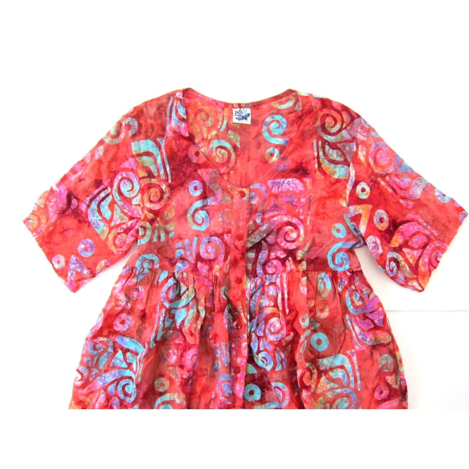 Vintage Vintage Wax Bali Dress Tunic Smock 100% Rayon Pink Blue Tie Dye Short Sleeve M Womens Size 32" / US 10 / IT 46 - 5 Thumbnail
