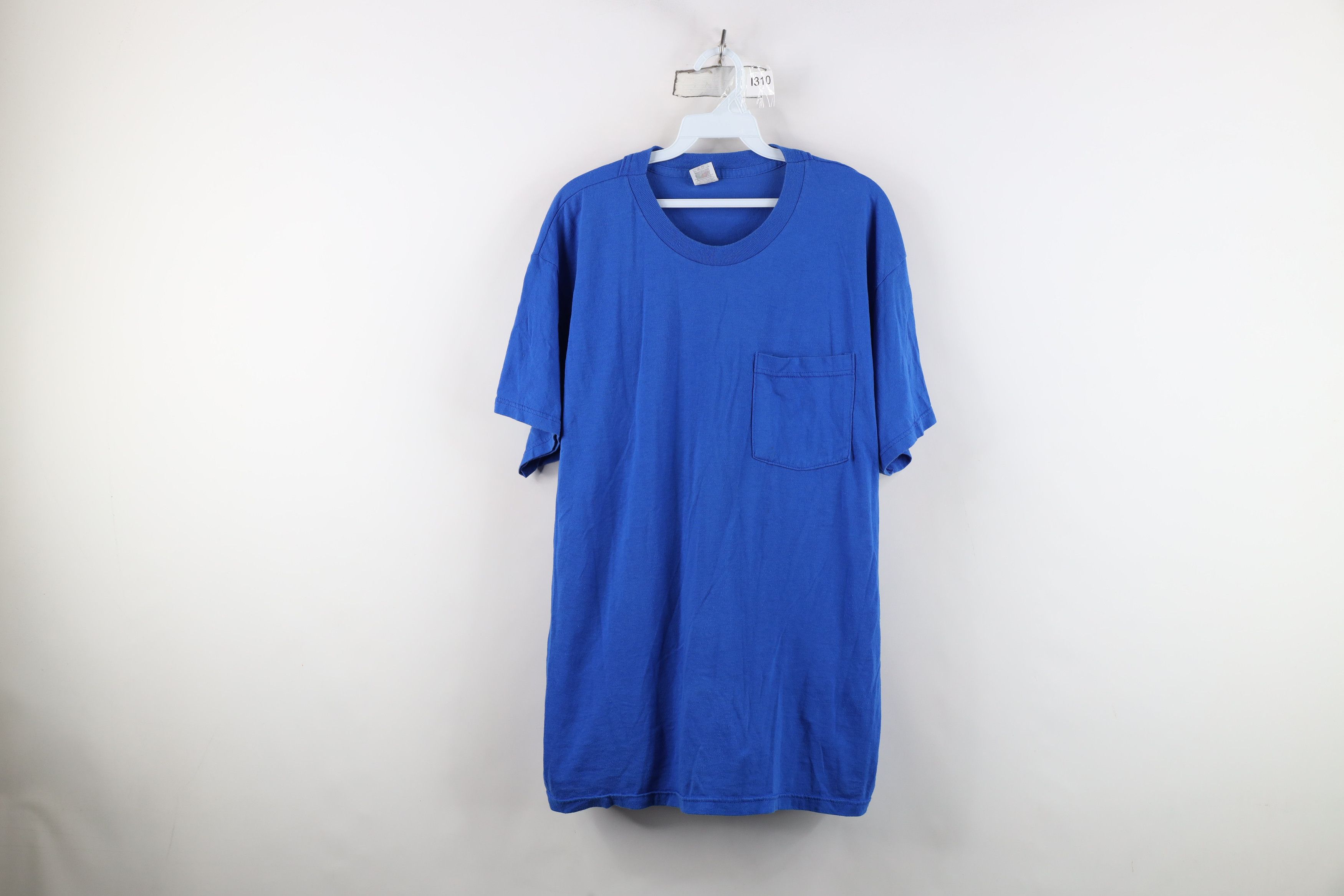 Vintage Vintage 90s Streetwear Blank Pocket T-Shirt Royal Blue Size US XL / EU 56 / 4 - 1 Thumbnail