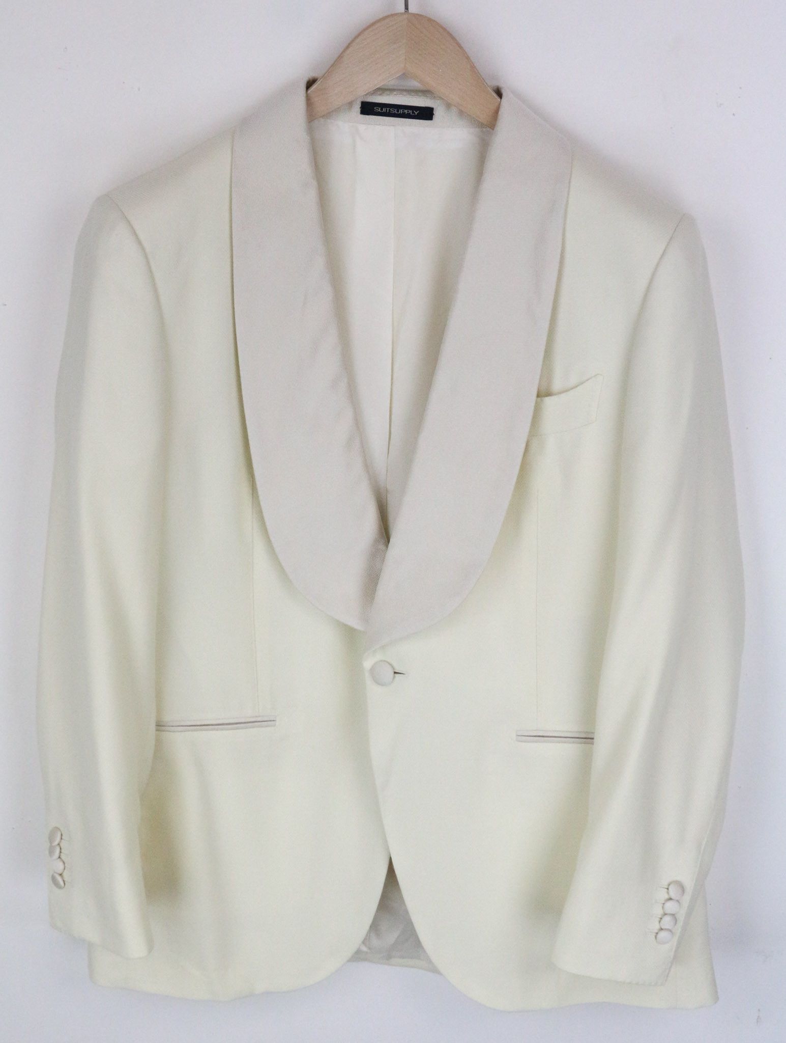 image of Suitsupply La Spalla Uk40S Off-White Wool Tuxedo Blazer 71536 in Off White, Men's
