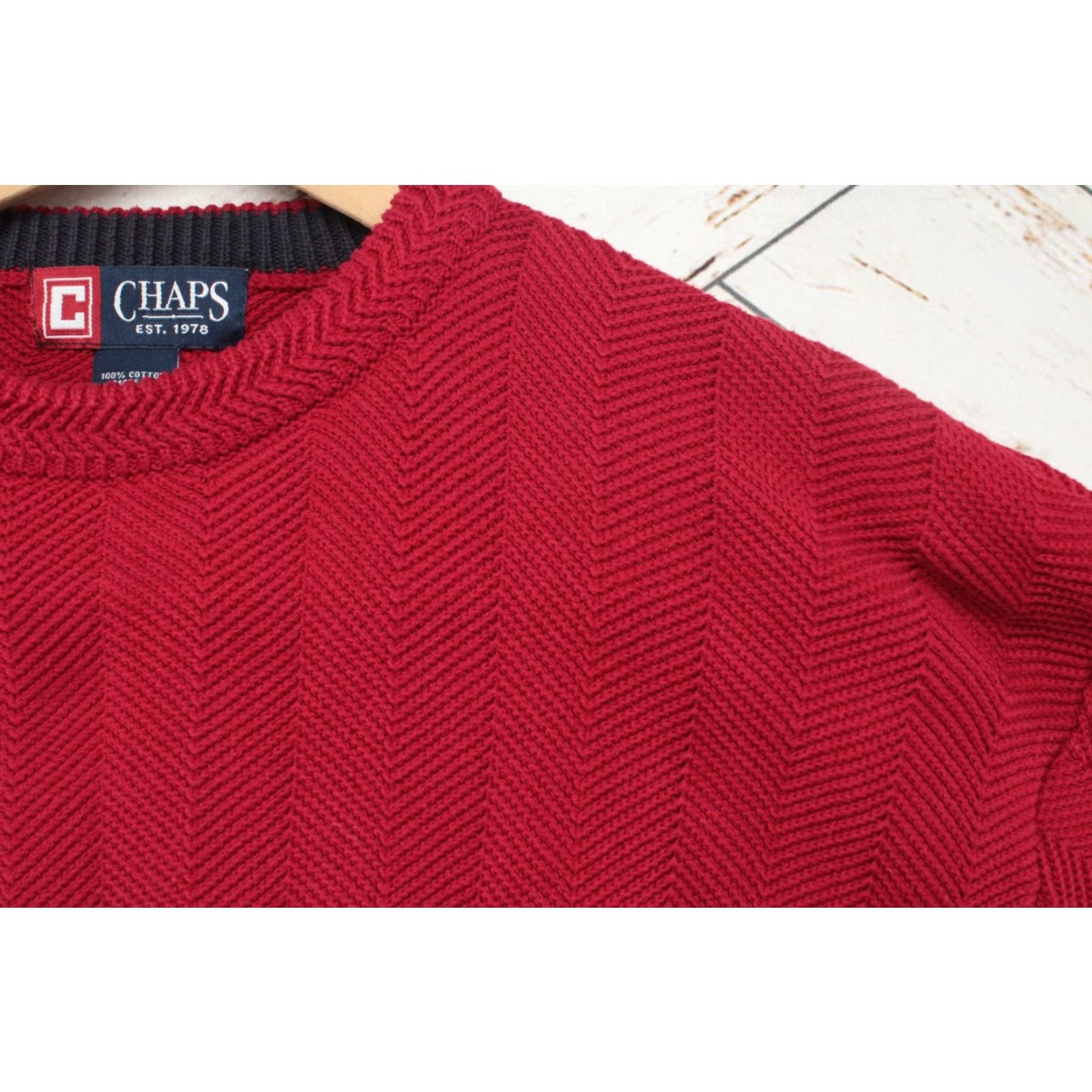 Chaps Chaps Ralph Lauren Sweater Men L Red Herringbone Ribbed Fisherman Preppy Pullover Knit Crew Neck Christmas Preppy Dad 100% Cotton Regular Style Logo Size US L / EU 52-54 / 3 - 7 Thumbnail
