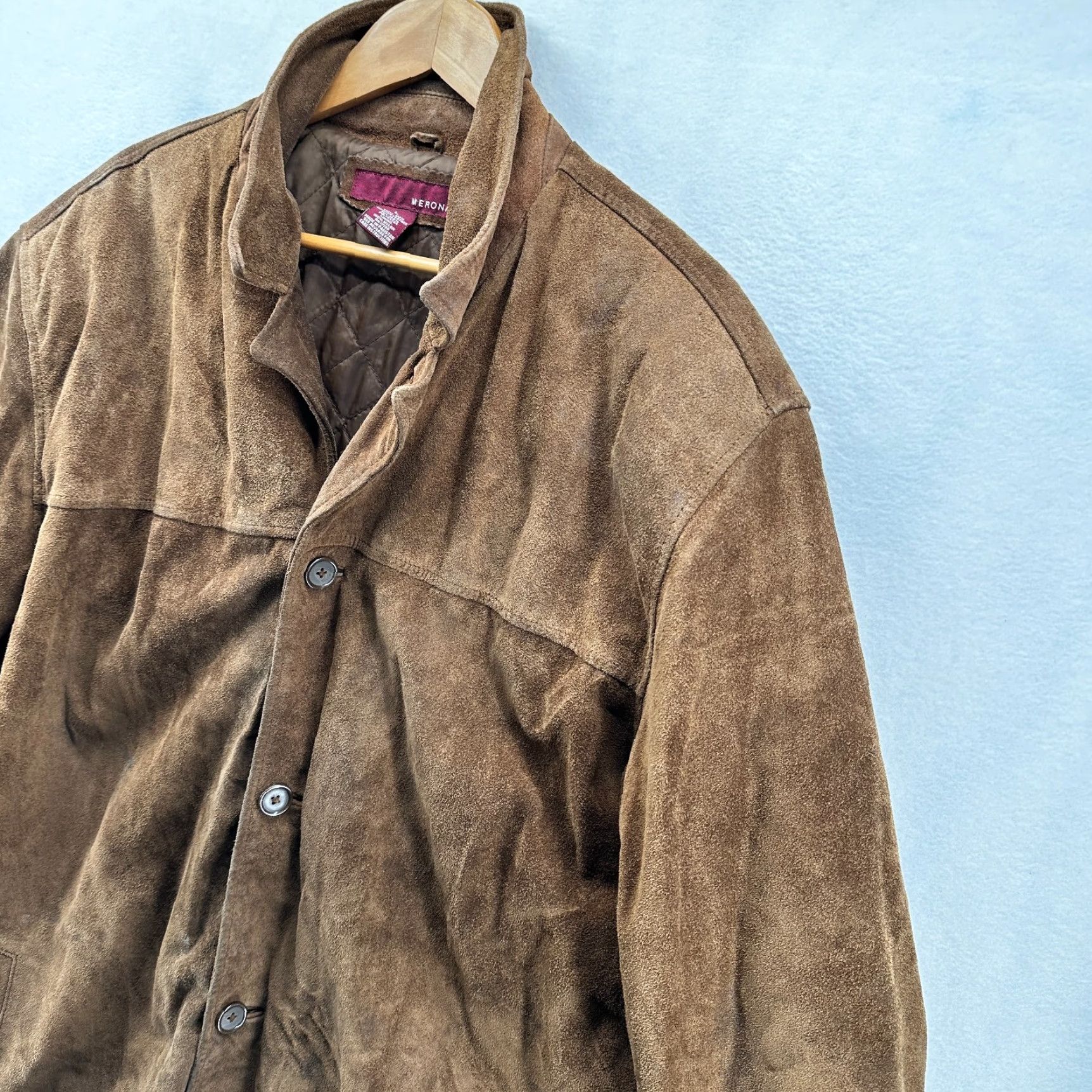 Merona VINTAGE Merona Leather Jacket Cowhide Suede Long Brown Mens L Regular Western Cowboy Quilted Coat Jacket Size US L / EU 52-54 / 3 - 3 Thumbnail