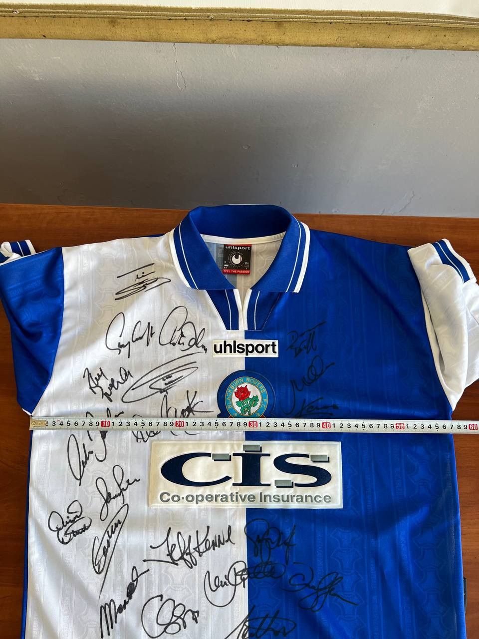 Vintage VERY RARE! 1998/2000 BLACKBURN ROVERS SIGNED UHLSPORT JERSEY Size US L / EU 52-54 / 3 - 16 Thumbnail