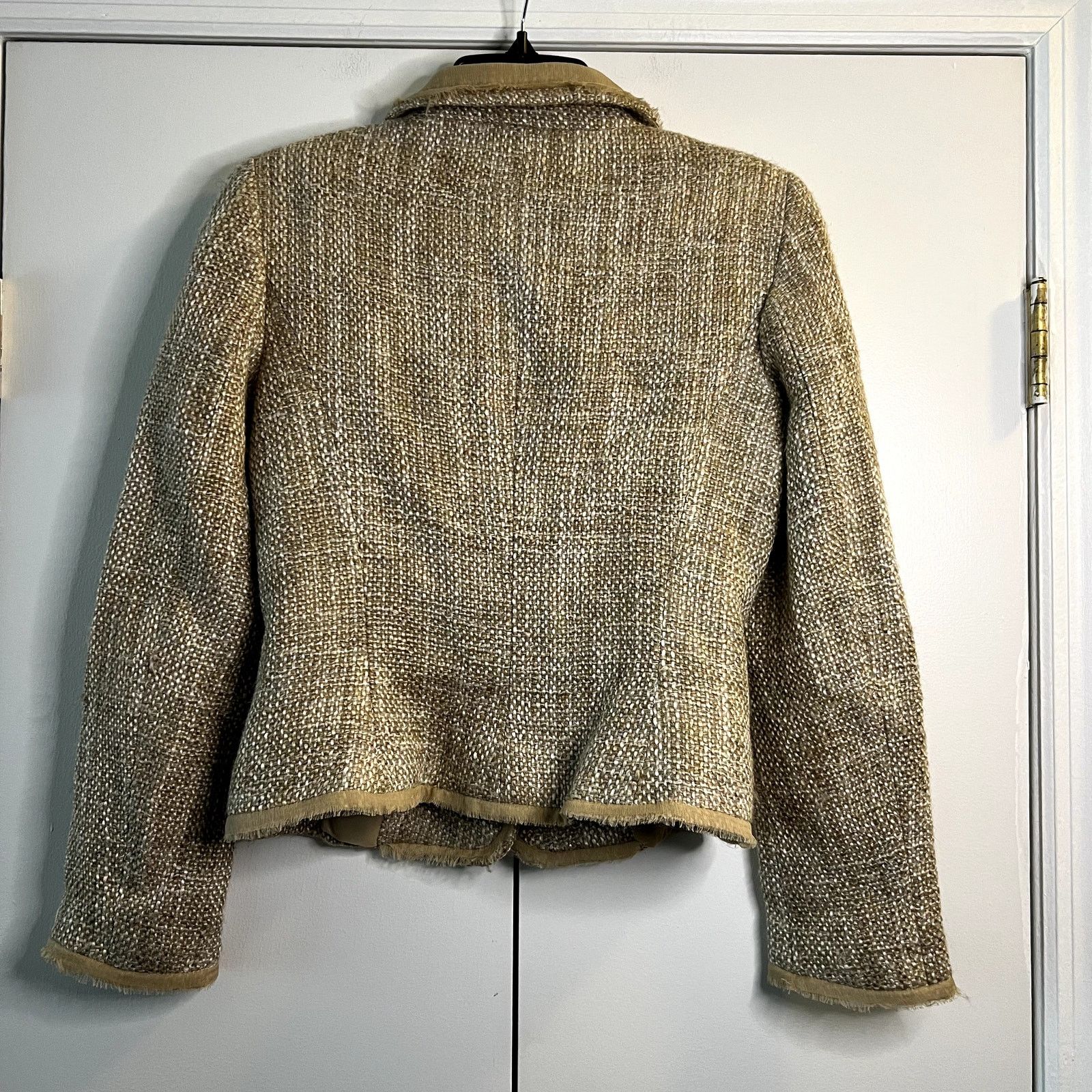 Zara Zara Woman Tweed Blazer Beige Metallic Frayed Trim Wool Size S / US 4 / IT 40 - 5 Thumbnail