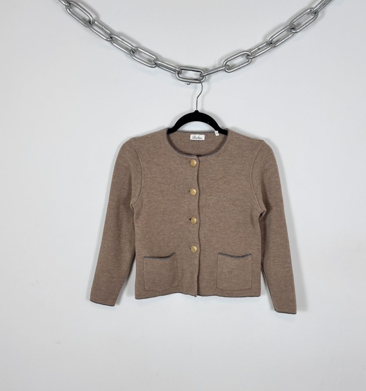 Strenstroms Stenstroms Women’s Beige Brown Wool Cardigan Sweater Size S / US 4 / IT 40 - 1 Thumbnail