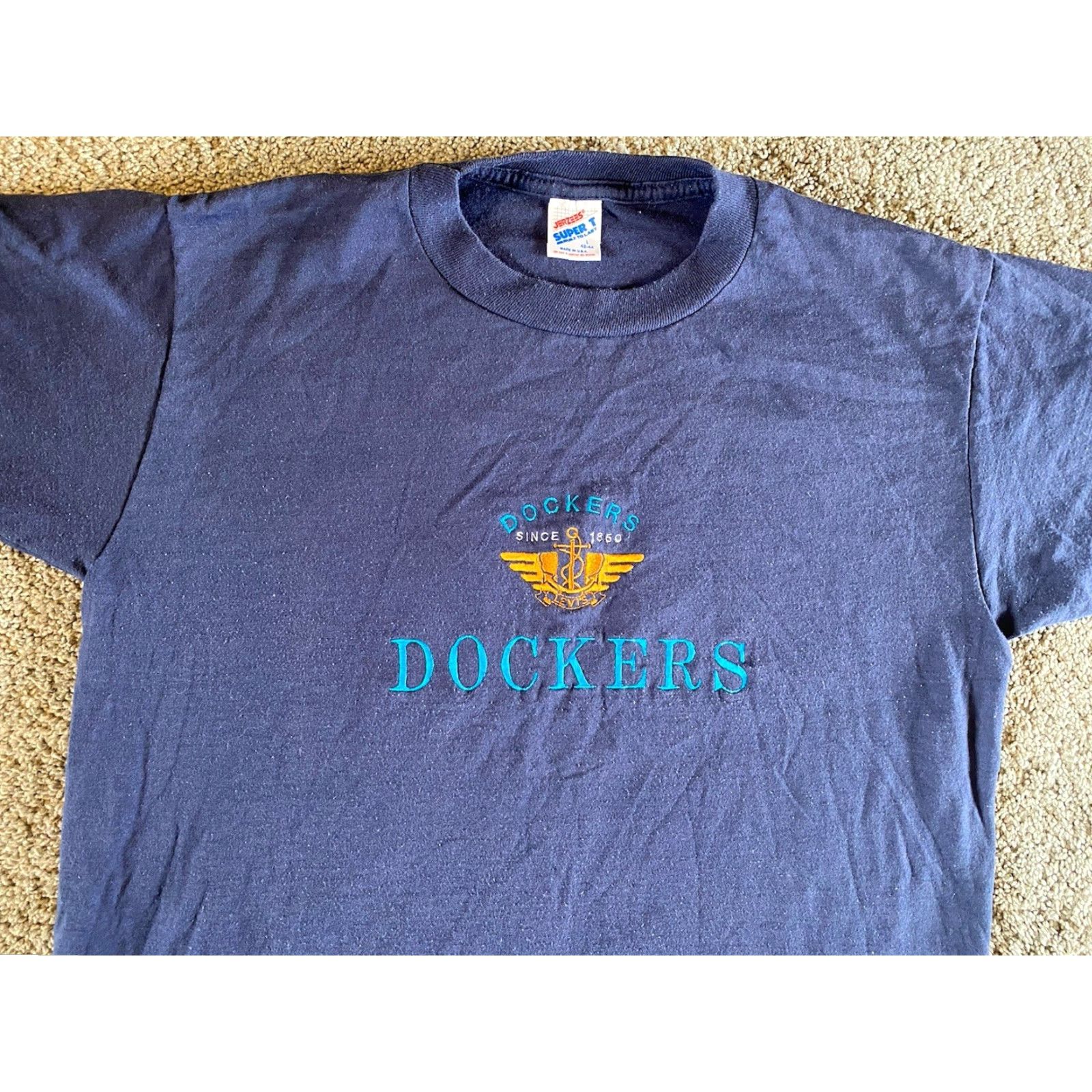 Jerzees VINTAGE Jerzees Super T Shirt Men’s L 42-44 Made In USA Blue USA 90s 80s T-Shirt Mens Shirt Size US L / EU 52-54 / 3 - 3 Thumbnail