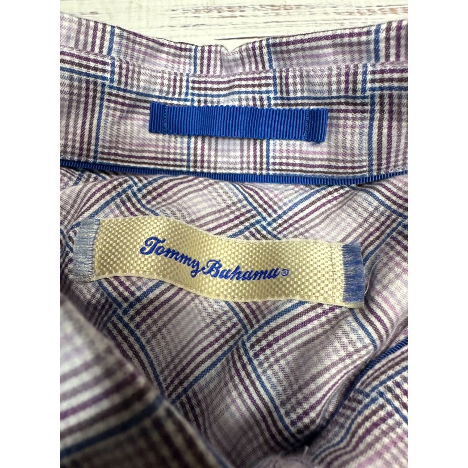 Tommy Bahama Tommy Bahama Mens Button-Up Shirt L Purple Long Sleeve Cotton Silk Plaid Size US L / EU 52-54 / 3 - 6 Thumbnail