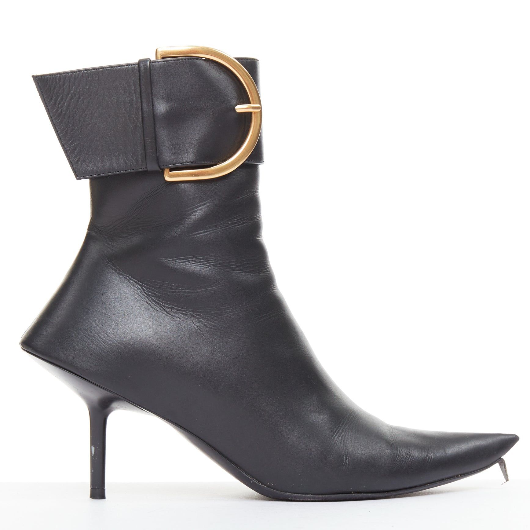Balenciaga BALENCIAGA Essex 80 black leather gold buckle ankle boots EU36 Size US 6 / IT 36 - 1 Thumbnail
