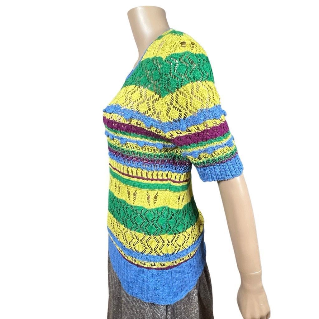 Zara Zara Knit Multicolor Open Weave Short Sleeve Sweater Top Size M (351) Size M / US 6-8 / IT 42-44 - 5 Thumbnail