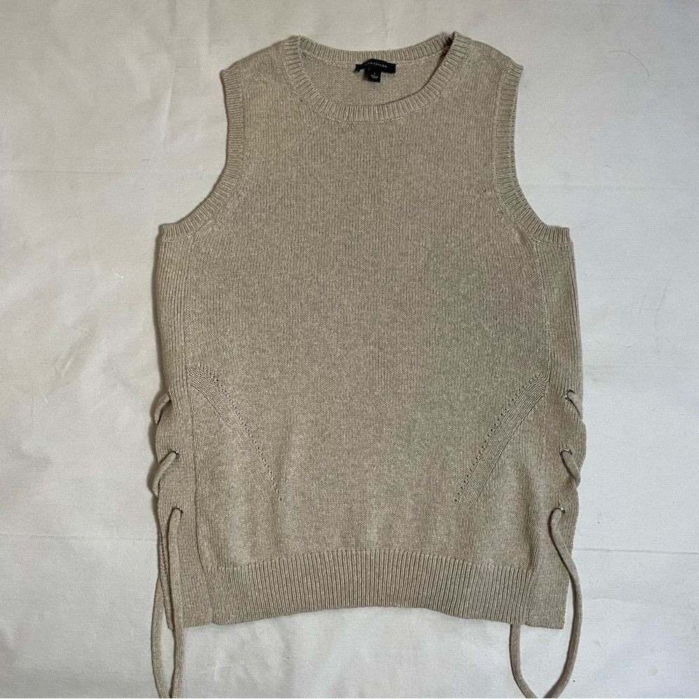 Ann Taylor Ann Taylor Side Tie Sleeveless Beige Cotton Blend Sweater T Size L / US 10 / IT 46 - 6 Thumbnail