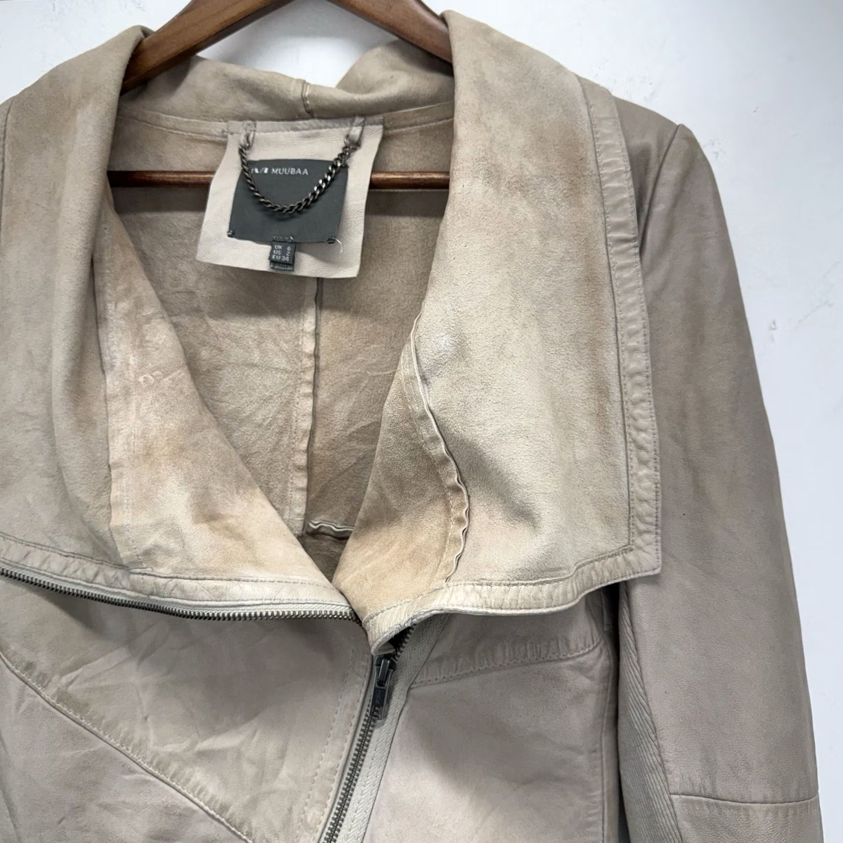 Muubaa Muubaa Jacket Women’s Size 2 Beige Leather Moto Biker Sabina Drizzle Drape Cardi Motorcycle Classic Size XS / US 0-2 / IT 36-38 - 5 Thumbnail