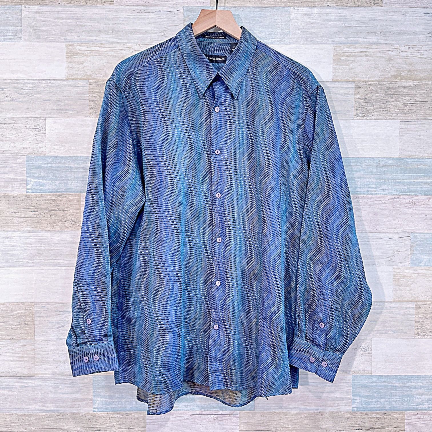 Jhane Barnes × Vintage Jhane Barnes Vintage Jacquard Shirt Blue Mens Large Size US L / EU 52-54 / 3 - 1 Thumbnail