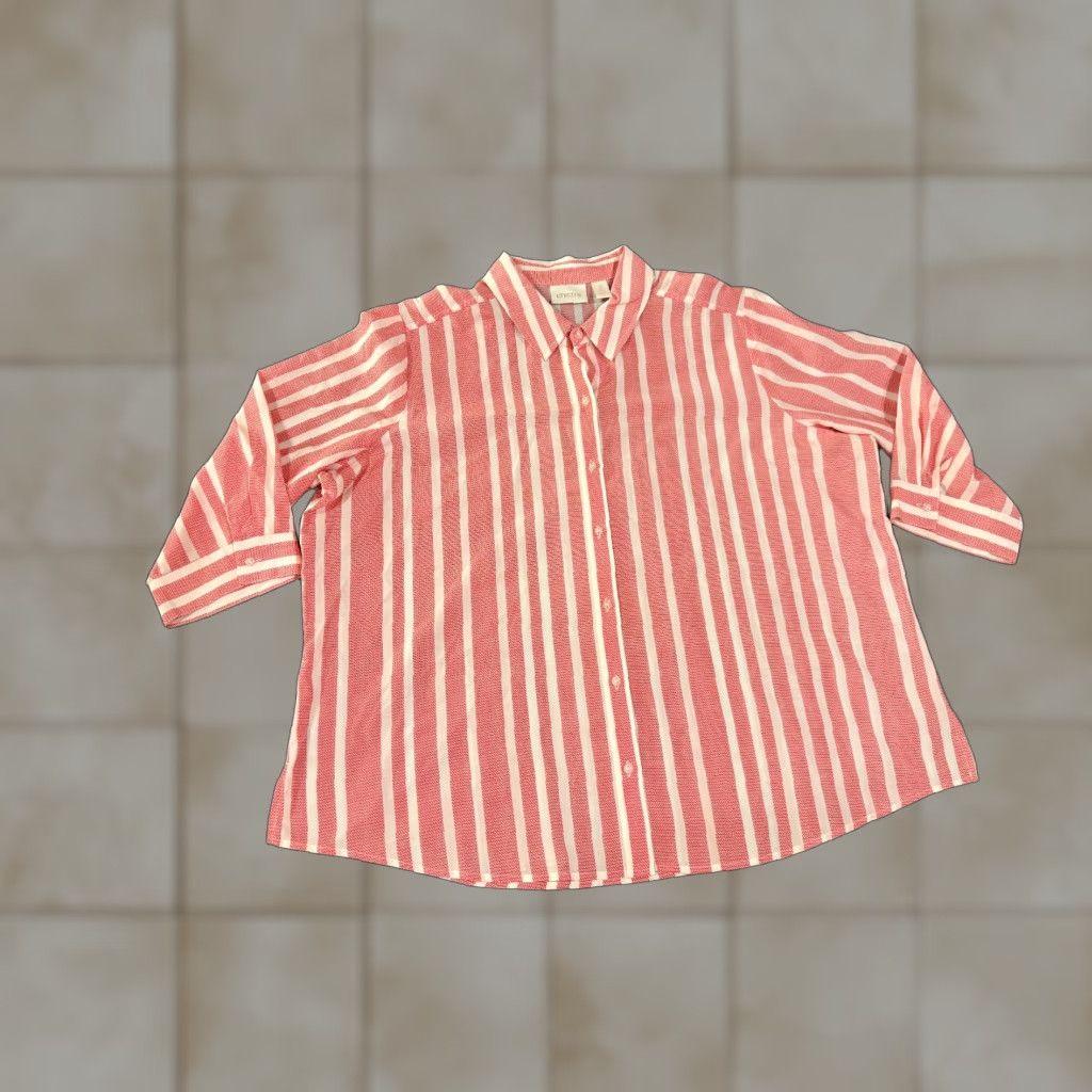 Vintage Chicos Blouse Shirt Womens 3 Red White Striped Long Sleeve Button Up Casual Silk Cotton Regular Size XS / US 0-2 / IT 36-38 - 1 Thumbnail