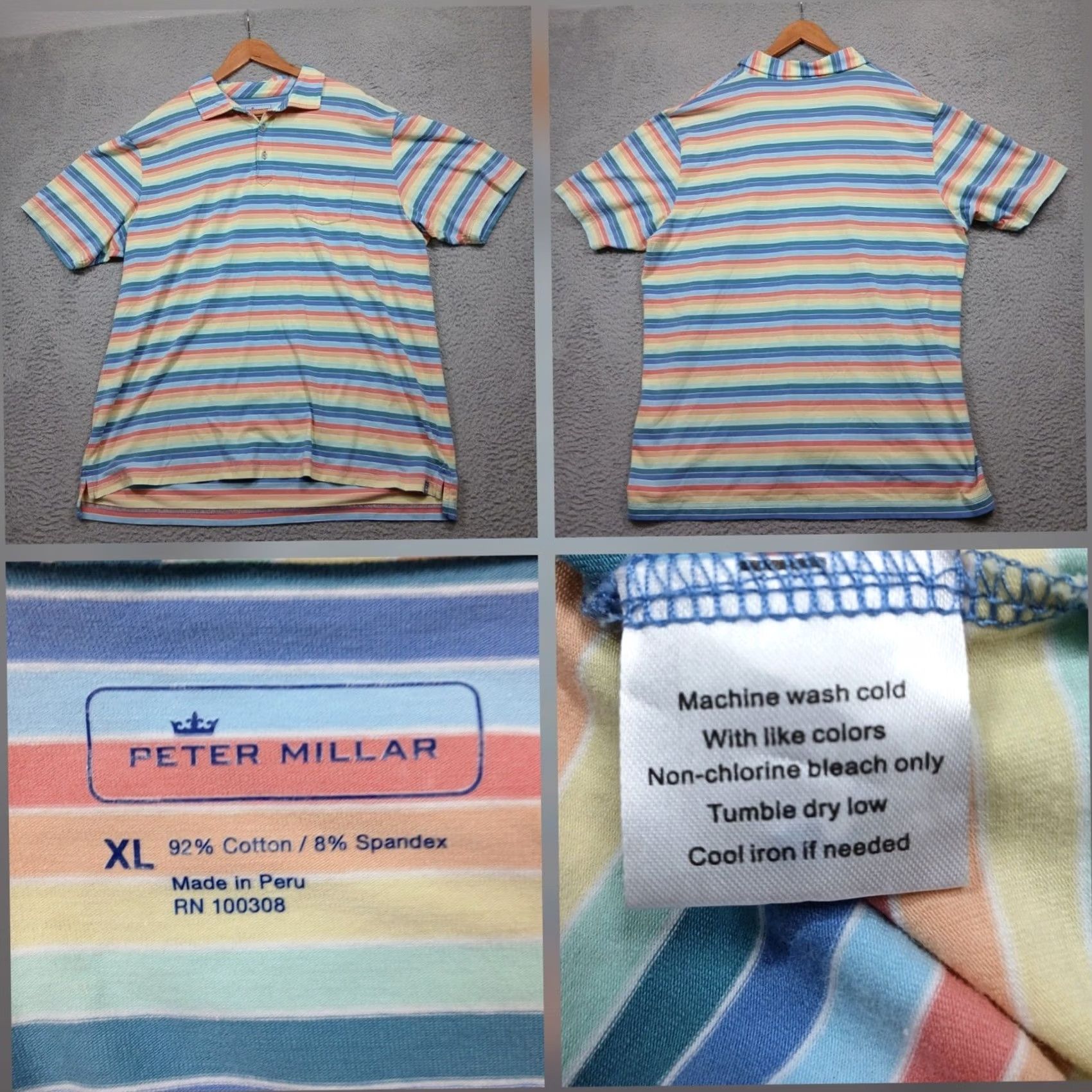 Peter Millar Peter Millar Polo Shirt Men's XL Multicolor Stripe Cotton Spandex Golf Short Sleeve Crown Sport Size US XL / EU 56 / 4 - 2 Thumbnail