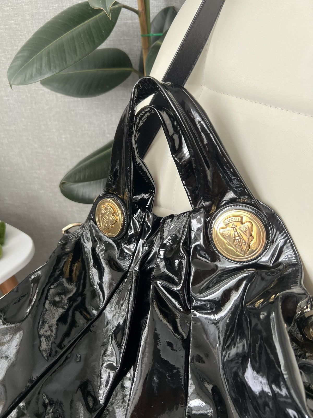 Gucci GUCCI Hysteria Pleated Black Patent Leather Shoulder Bag Size ONE SIZE - 5 Thumbnail