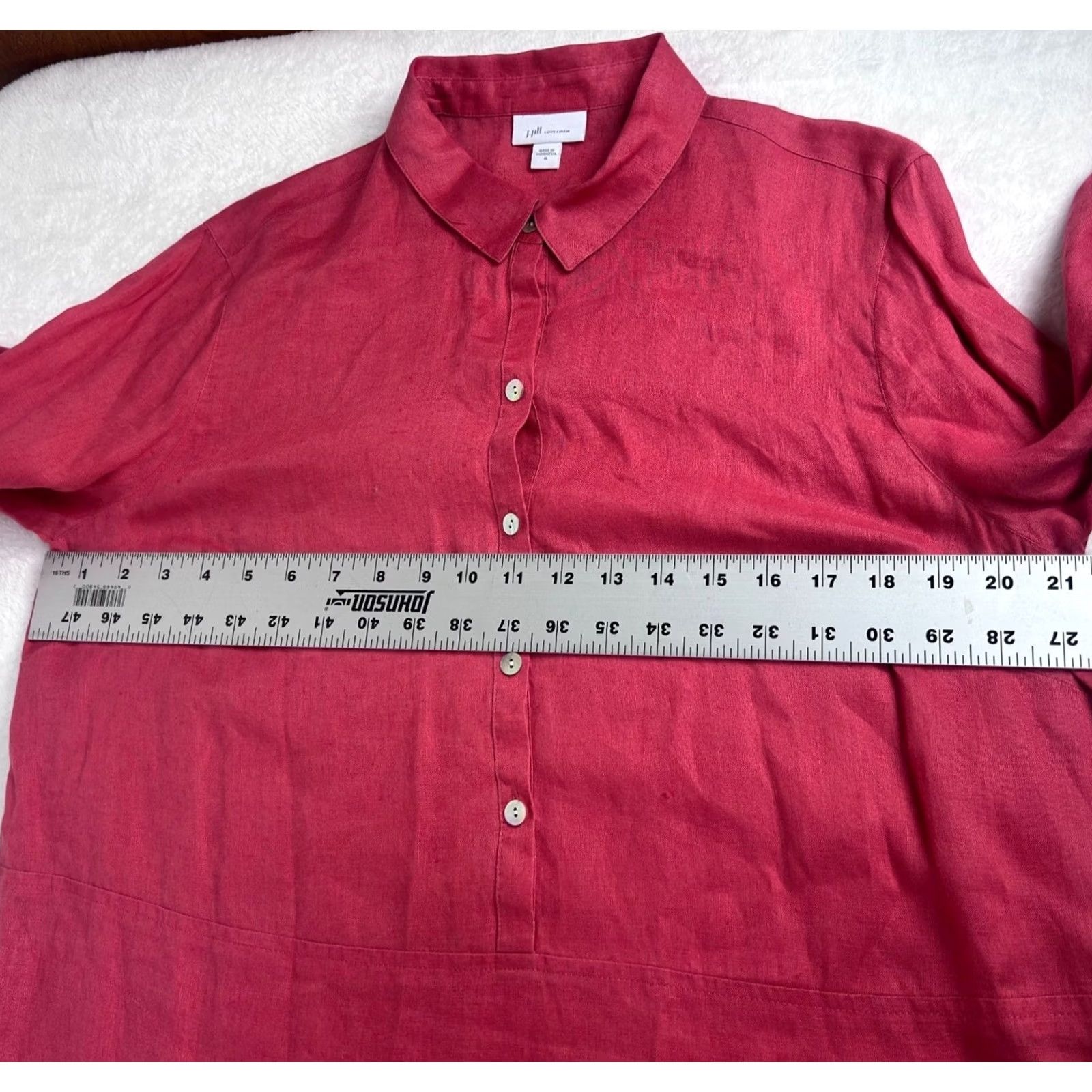 J. Jill J. Jill Love Linen Womens Button-Front Long Sleeve Tunic Top Medium Red Casual Size M / US 6-8 / IT 42-44 - 6 Thumbnail