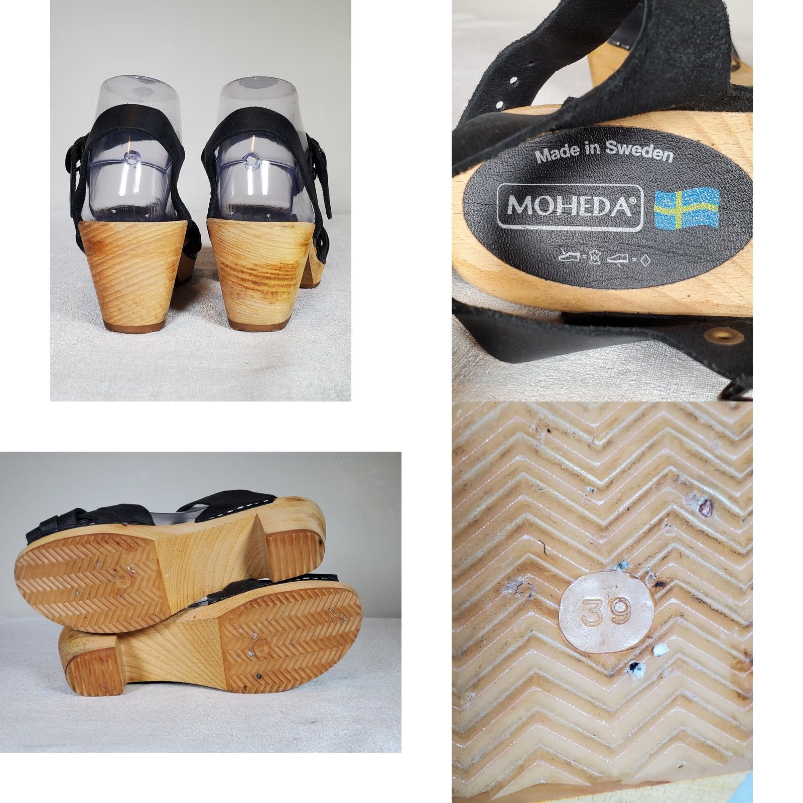 Vintage Moheda Betty Black Leather Classic Swedish Wooden Clog Sandals Women's US 8.5 EU 39 Size US 9 / IT 39 - 8 Thumbnail