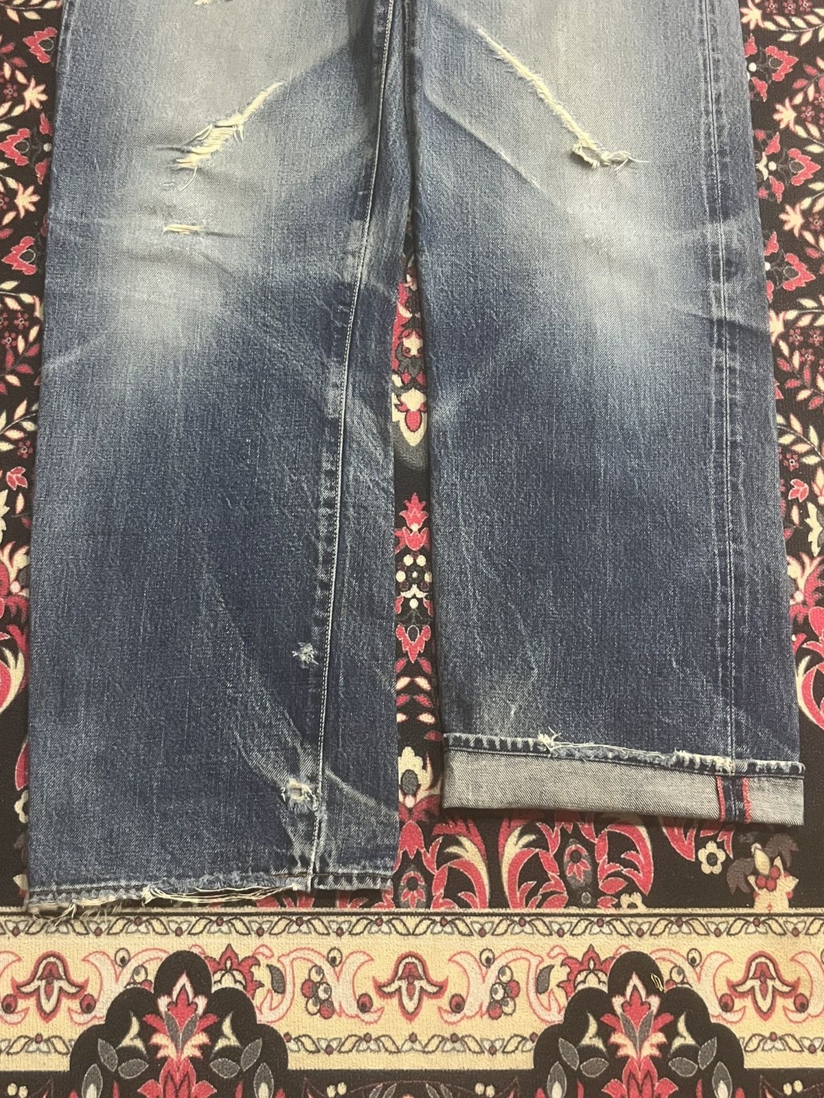 Okura Japan Okura 5 Blue Faded Washed Distressed Selvedge Jeans Size US 31 - 14 Thumbnail