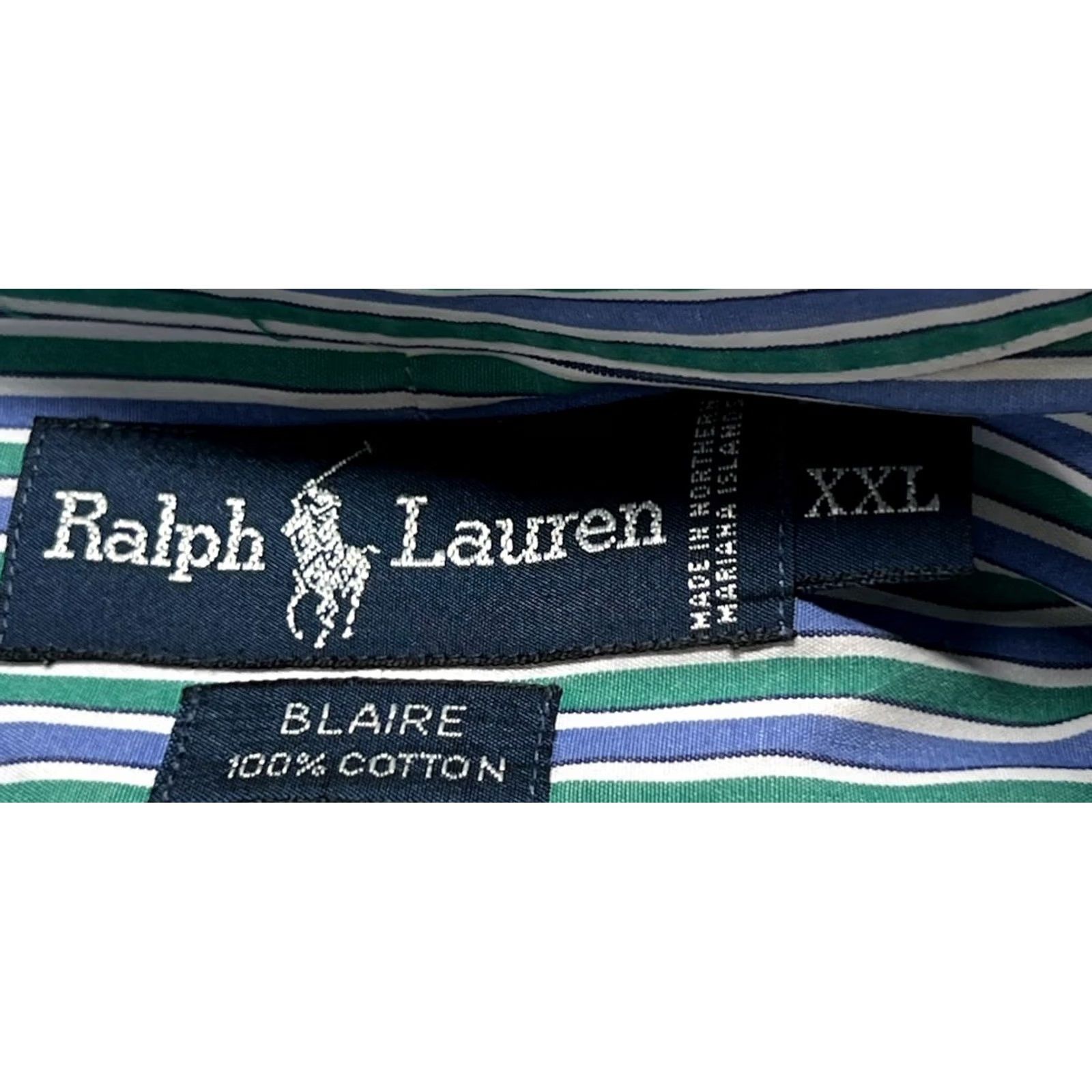 Ralph Lauren Ralph Lauren Blaire Button-Up Shirt Men 2XL Striped 100% Cotton Long Sleeve Green/Blue Classic Fit Bagger? Size US XXL / EU 58 / 5 - 4 Thumbnail