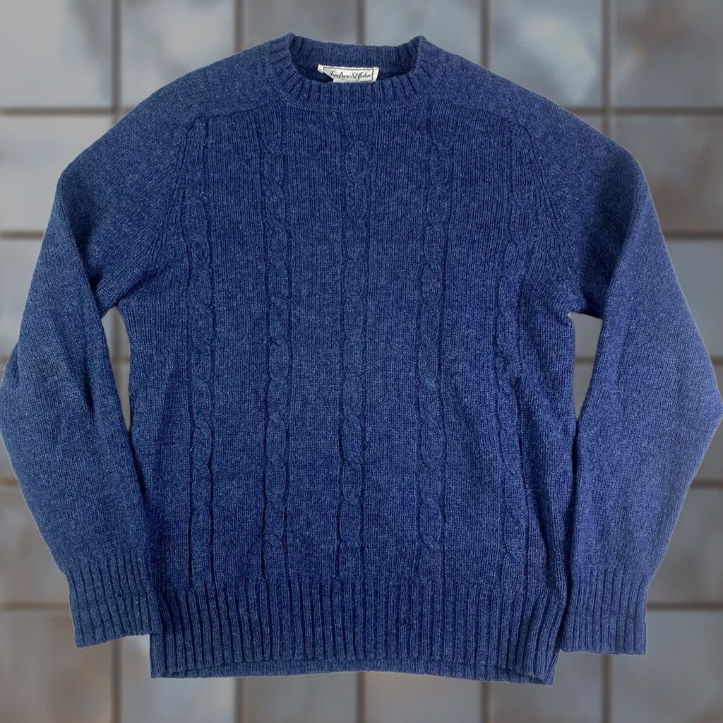 Vintage Andrew St. John Sweater Crewneck Pullover Knit Navy Blue 100% Wool Men's Large Regular Knit Style Fisherman 2 Holes Size US L / EU 52-54 / 3 - 1 Thumbnail