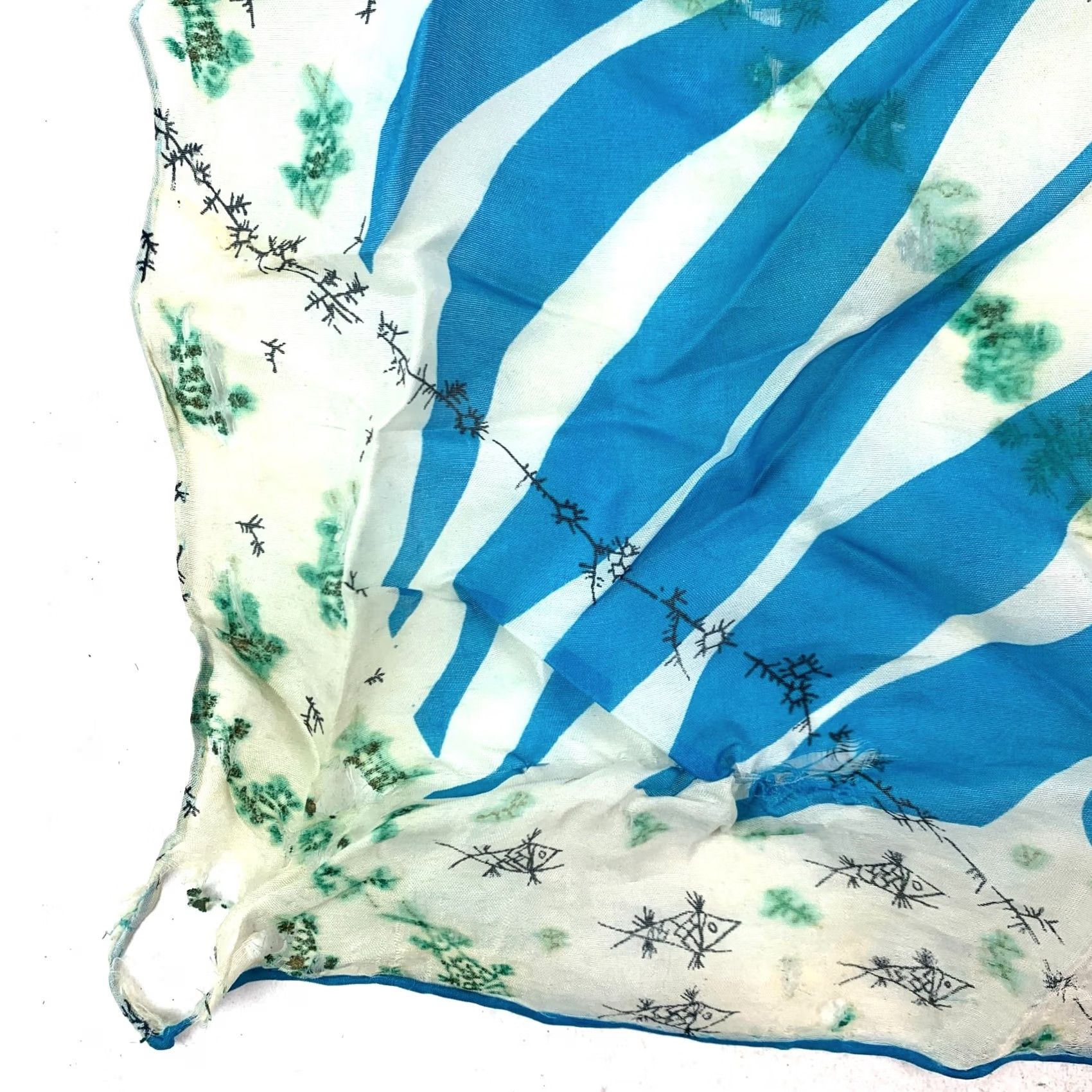 Vintage VINTAGE Scarf Blue Green Fish 15 x 15 DAMAGED CUTTER Women Square Scarf Size ONE SIZE - 2 Thumbnail