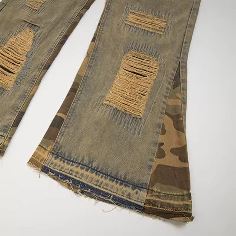 Jean Camouflage Ripped Patchwork Denim Jean Size US 27 - 8 Thumbnail