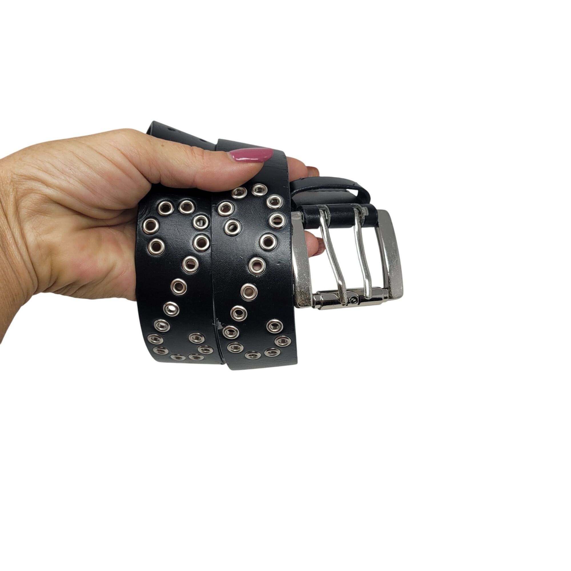 L.E.I. L.E.I. Black Double Grommet Belt Sz L Leather Lined Studded Size ONE SIZE - 9 Thumbnail
