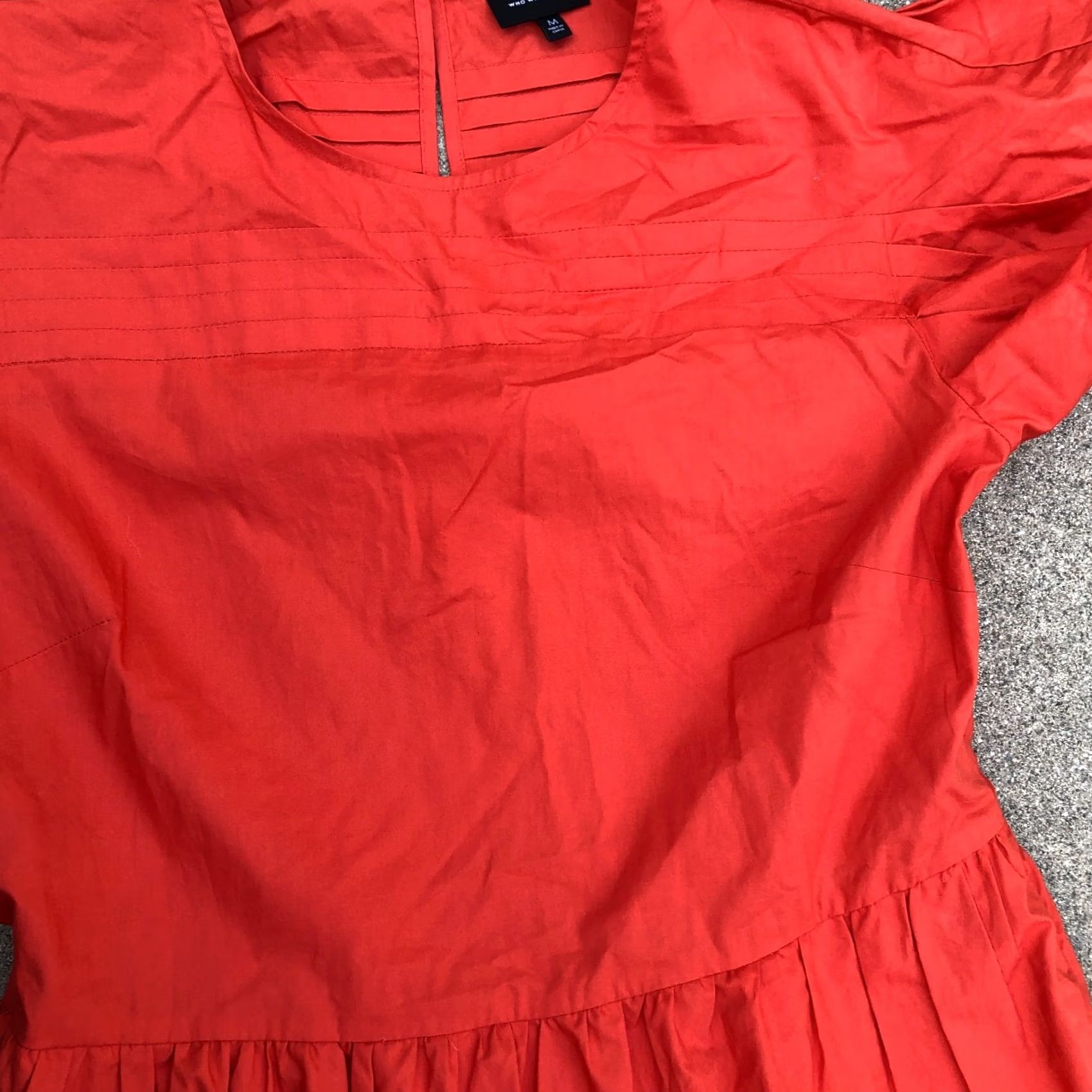 Vintage WHO WHAT WEAR Midi A-Line Dress MED Orange Short Sleeve 100% Cotton Dress Women M Orange 90s? Size 32" / US 10 / IT 46 - 2 Thumbnail