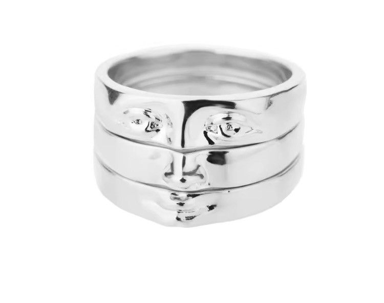 Jewelry Silver Color Face Three Stack Finger Ring ( 7/8/9) Size ONE SIZE - 6 Thumbnail