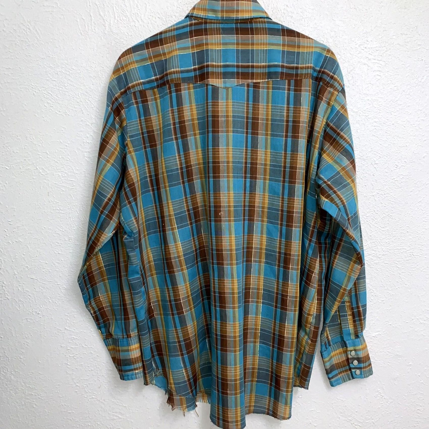J Brand VINTAGE Dee Cee Brand Plaid Pearl Snap Button Up Blue Shirt XL Cowboy Western Workwear Mens Button Down Size US XL / EU 56 / 4 - 2 Thumbnail