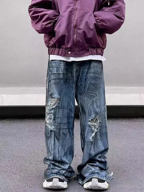 Japanese Brand × Jean Heavy industry high street wasteland ripped wide leg jeans Size US 32 / EU 48 - 3 Thumbnail