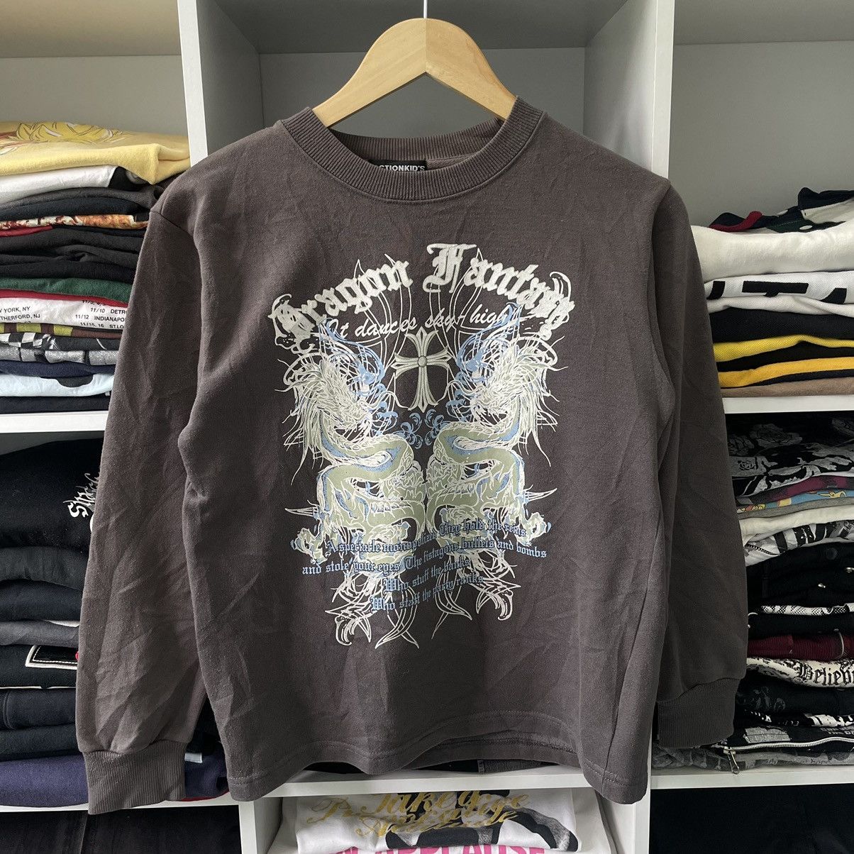 🇯🇵 Actionkids Cross Dragon Poem Gothic Punk Sweatshirt