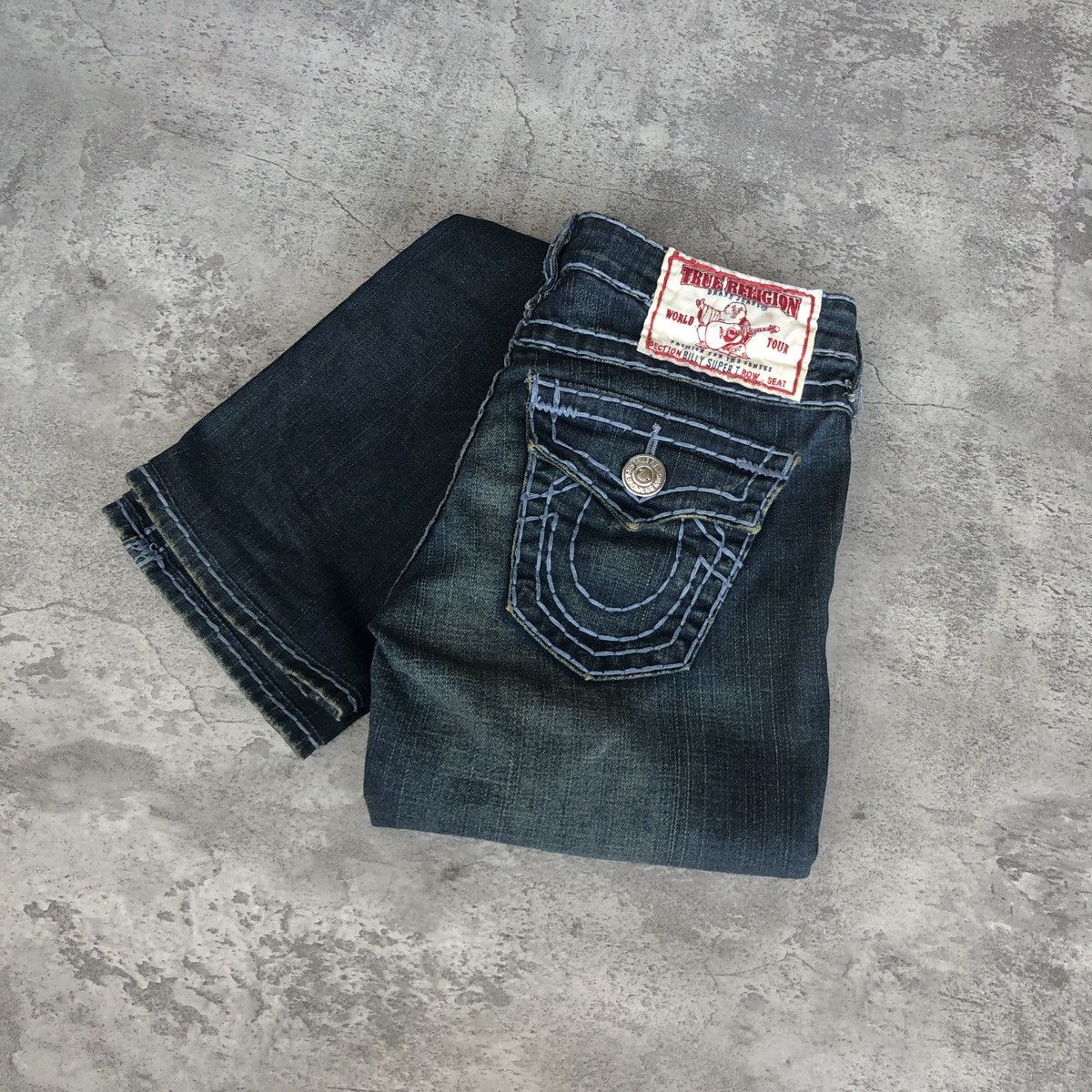 image of True Religion Spection Billy Super T Row Seat in Wash Denim, Women's (Size 26)