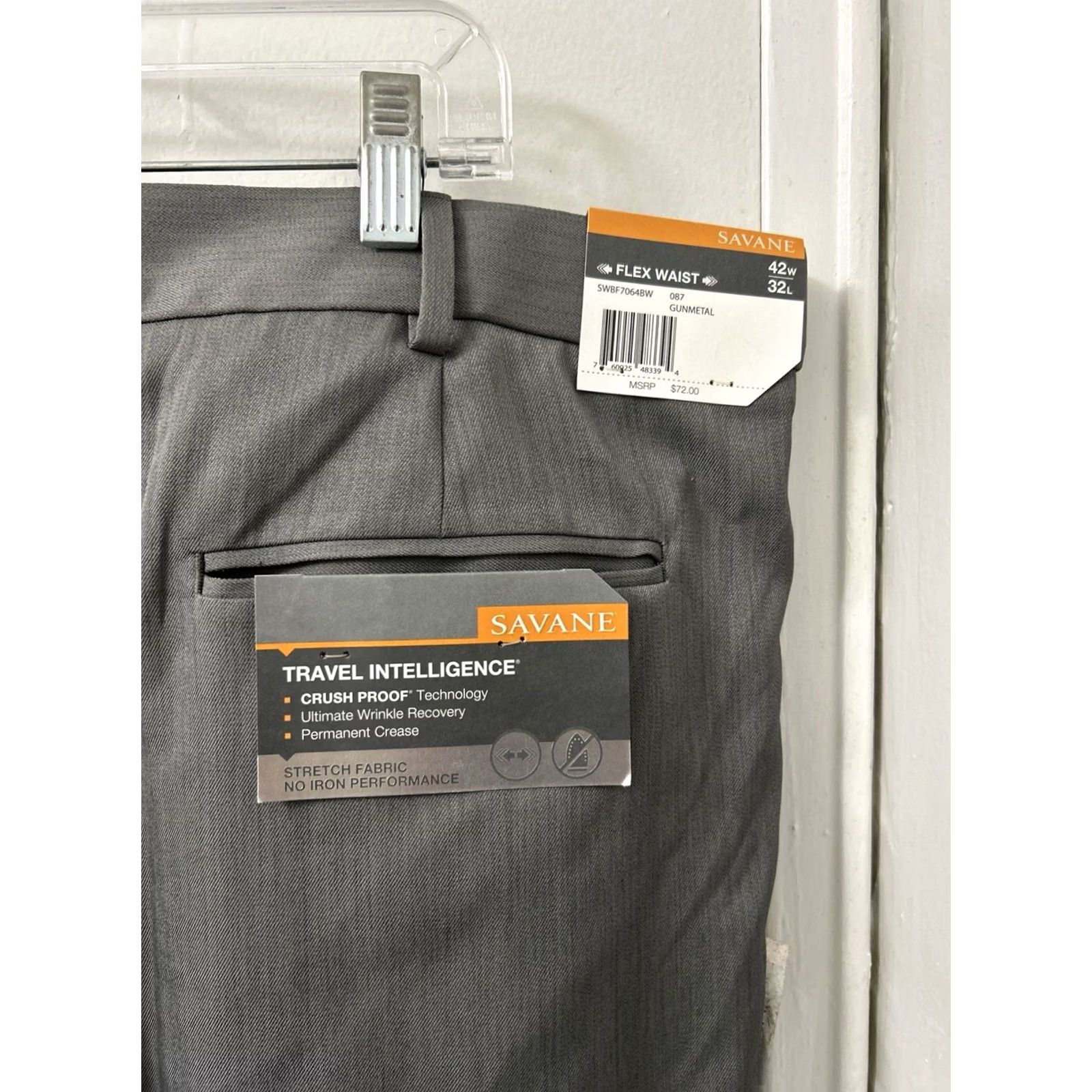 Savane Savane Men's Pants Gray 42x32 Travel Intelligence Wrinkle Resistant Stretch Pleated Straight Size US 42 / EU 58 - 4 Thumbnail
