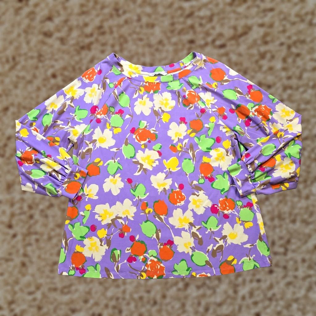 Isaac Mizrahi Isaac Mizrahi Live Top Women L Purple Floral Stretch Long Sleeve Casual Blouse Mens? Size L / US 10 / IT 46 - 1 Thumbnail