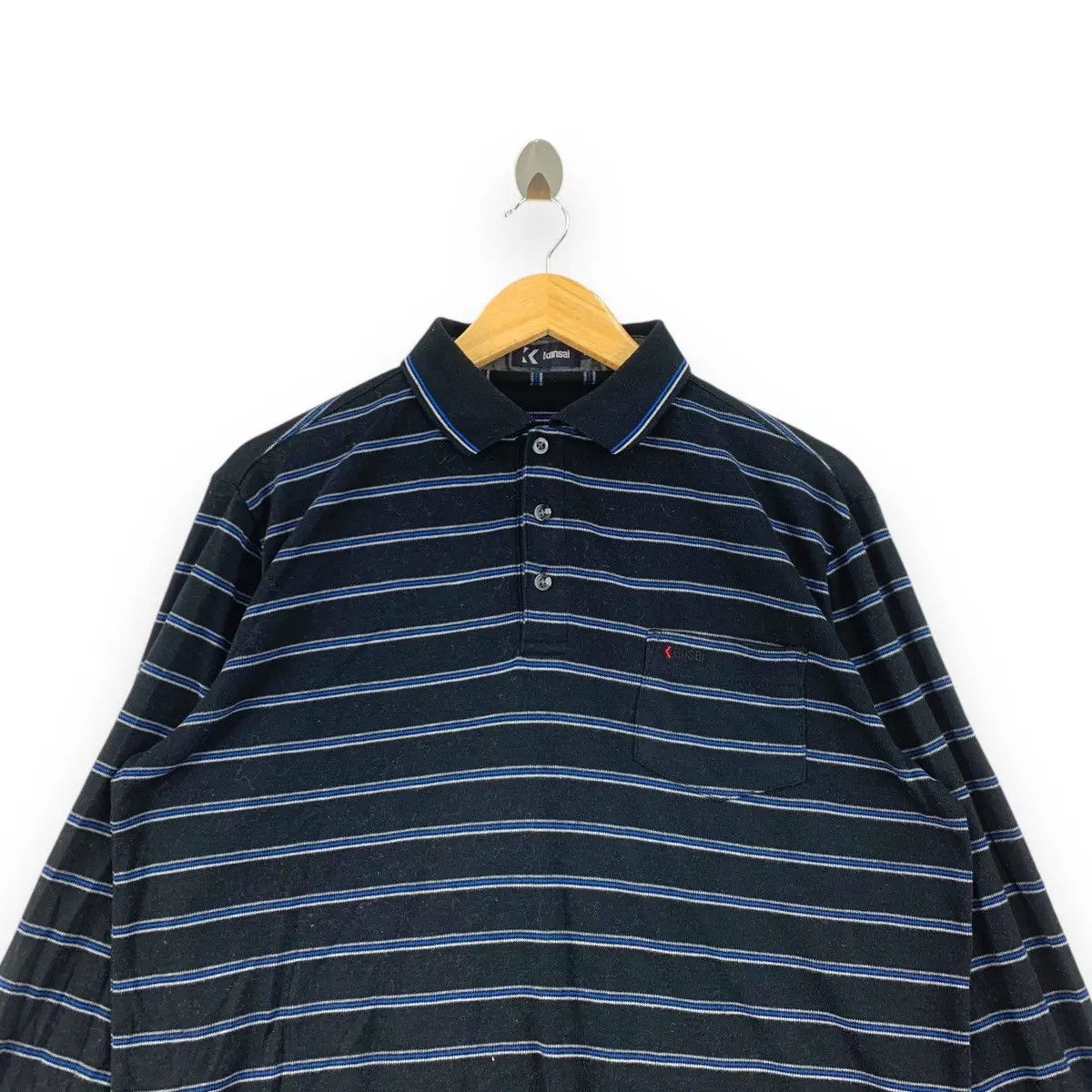 Kansai Yamamoto Vintage 90’ KANSAI YAMAMOTO JAPAN Striped Polo Tee Size US L / EU 52-54 / 3 - 3 Thumbnail