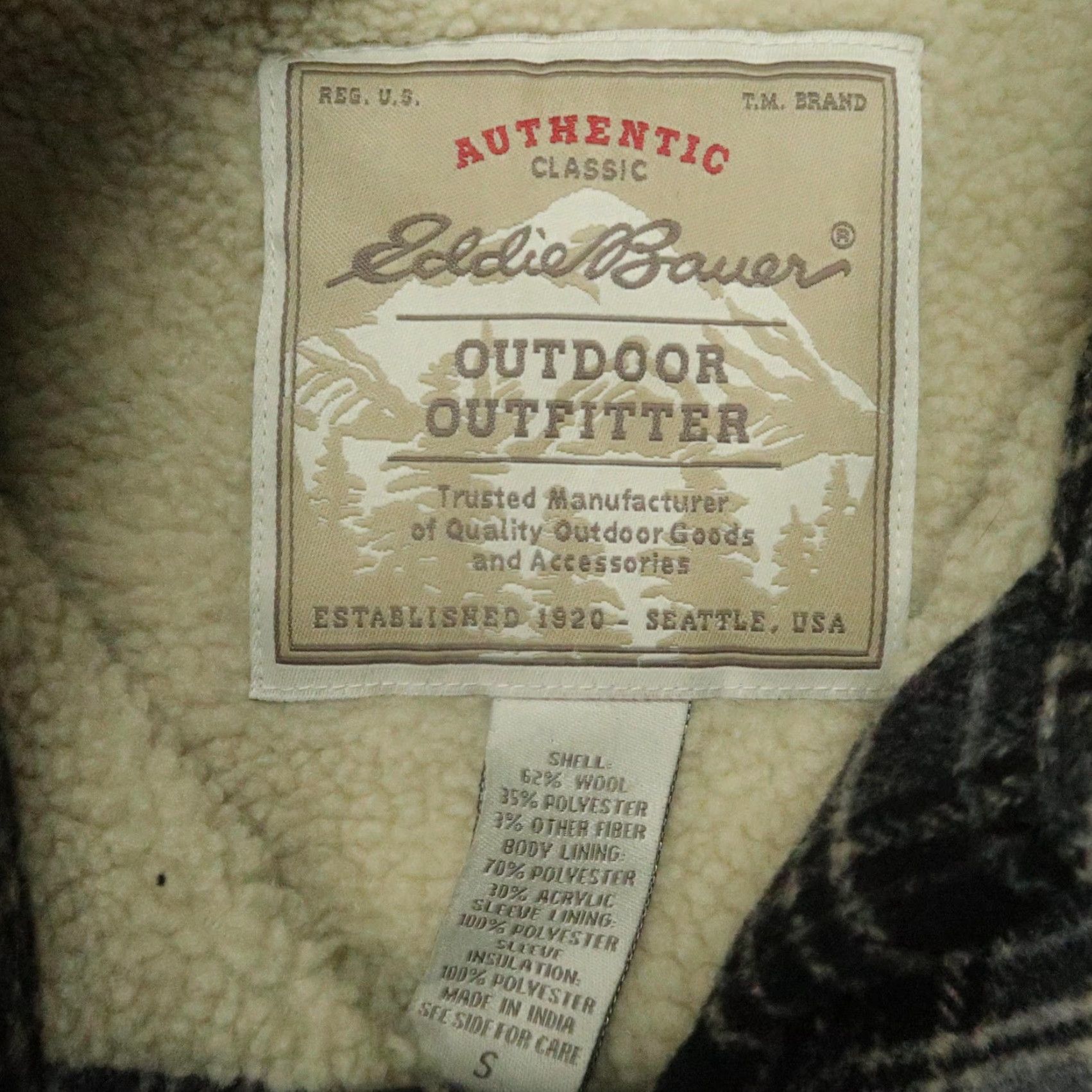 Eddie Bauer Eddie Bauer Jacket Mens Small Black Gray Plaid Sherpa Lined Wool Blend Outdoor Size US S / EU 44-46 / 1 - 3 Thumbnail