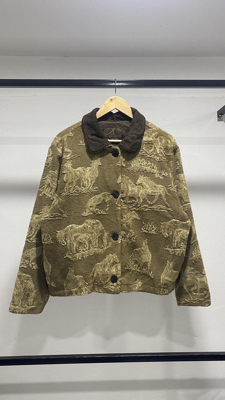 image of Archival Clothing x Avant Garde Acne Studios Inspired Tsunami Fleece Horses Ovp Jacket in Beige (Si