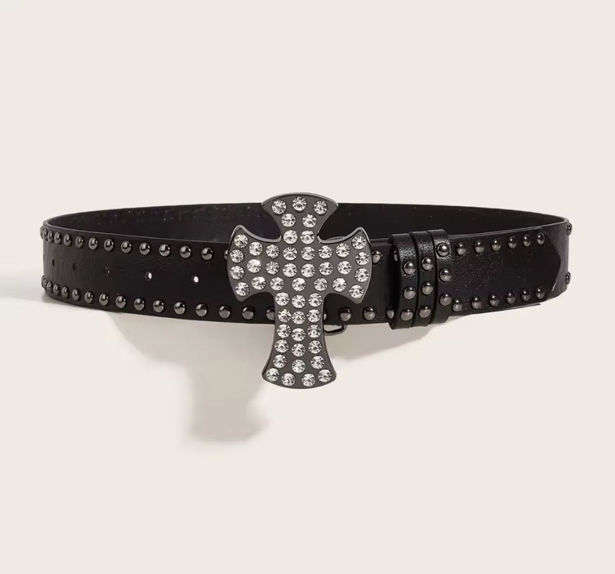Other Gothic Punk Rhinestone Y2k Cross PU Leather Belt Size ONE SIZE - 2 Thumbnail