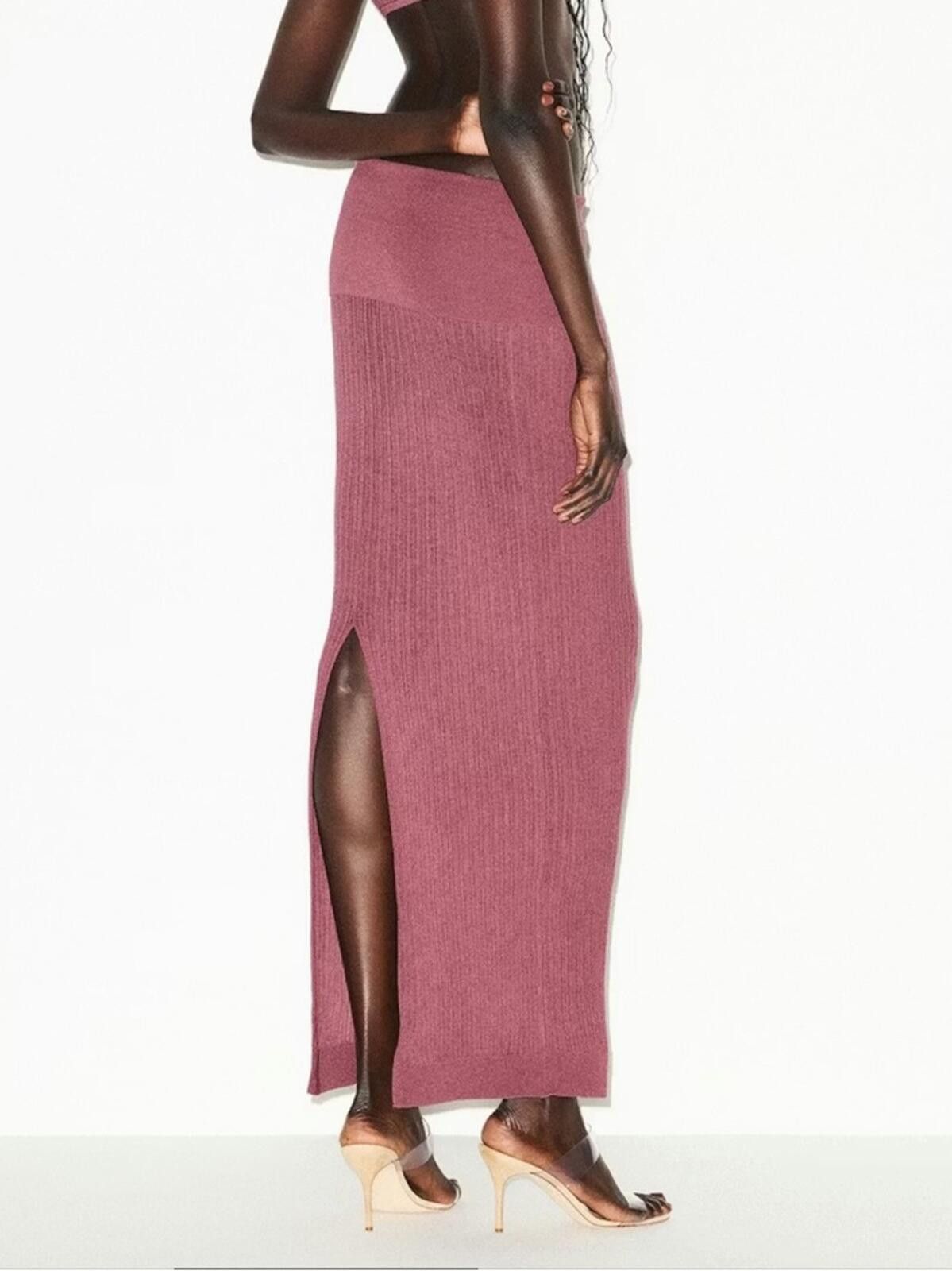 Swims SKIMS / Sheer Knit Foldover Long Skirt / Beet Size 36" / US 14 / IT 50 - 4 Thumbnail