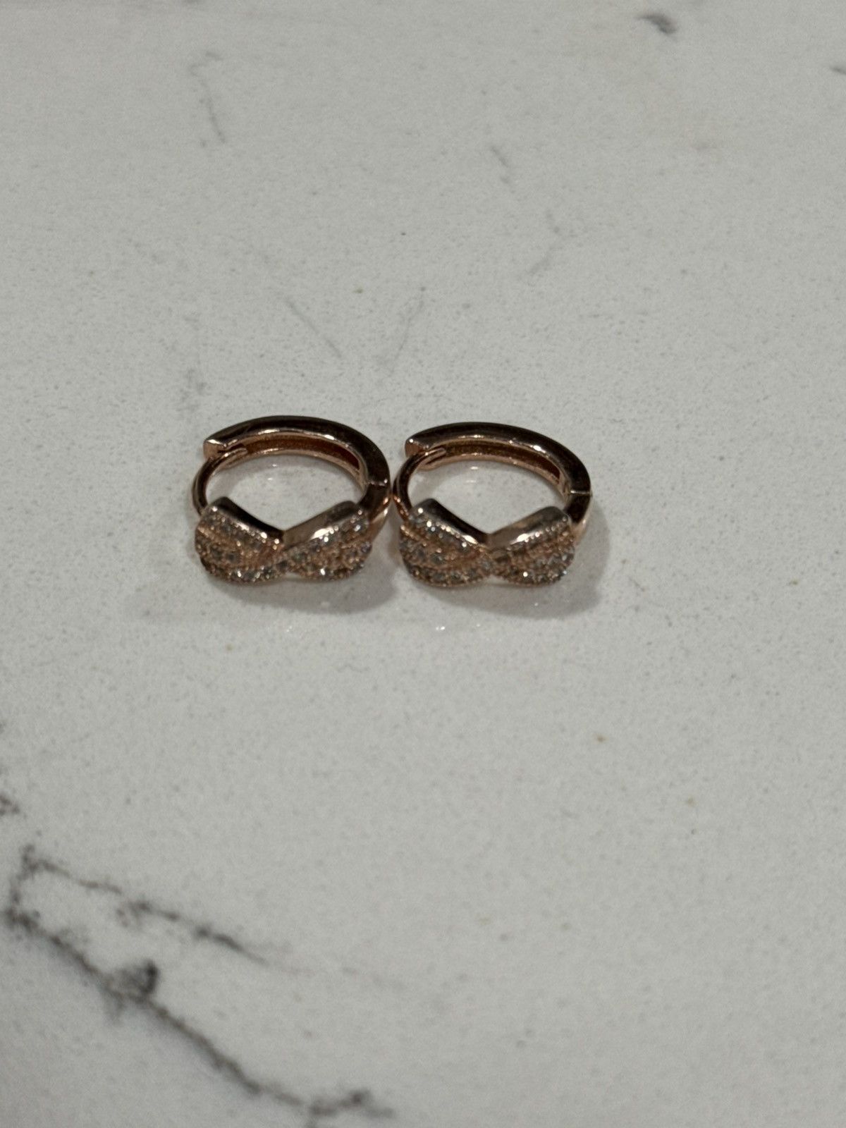 Jewelry Sterling Silver Rose Gold Diamond Infinity Huggie Earrings Size ONE SIZE - 3 Thumbnail