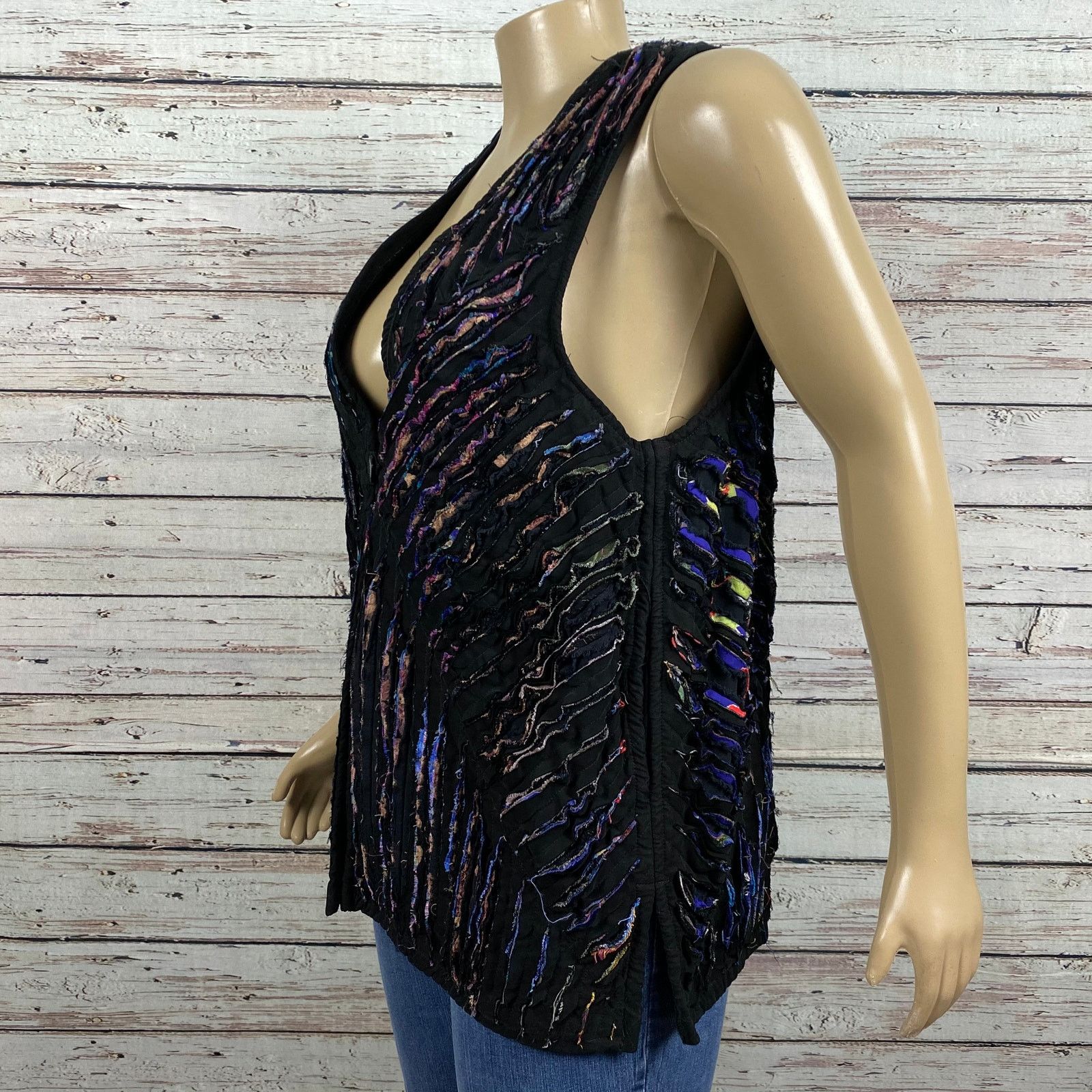 Other VTG Distressed Frayed Multicolor Fabric Stripe Vest LARGE XL Size XL / US 12-14 / IT 48-50 - 9 Thumbnail